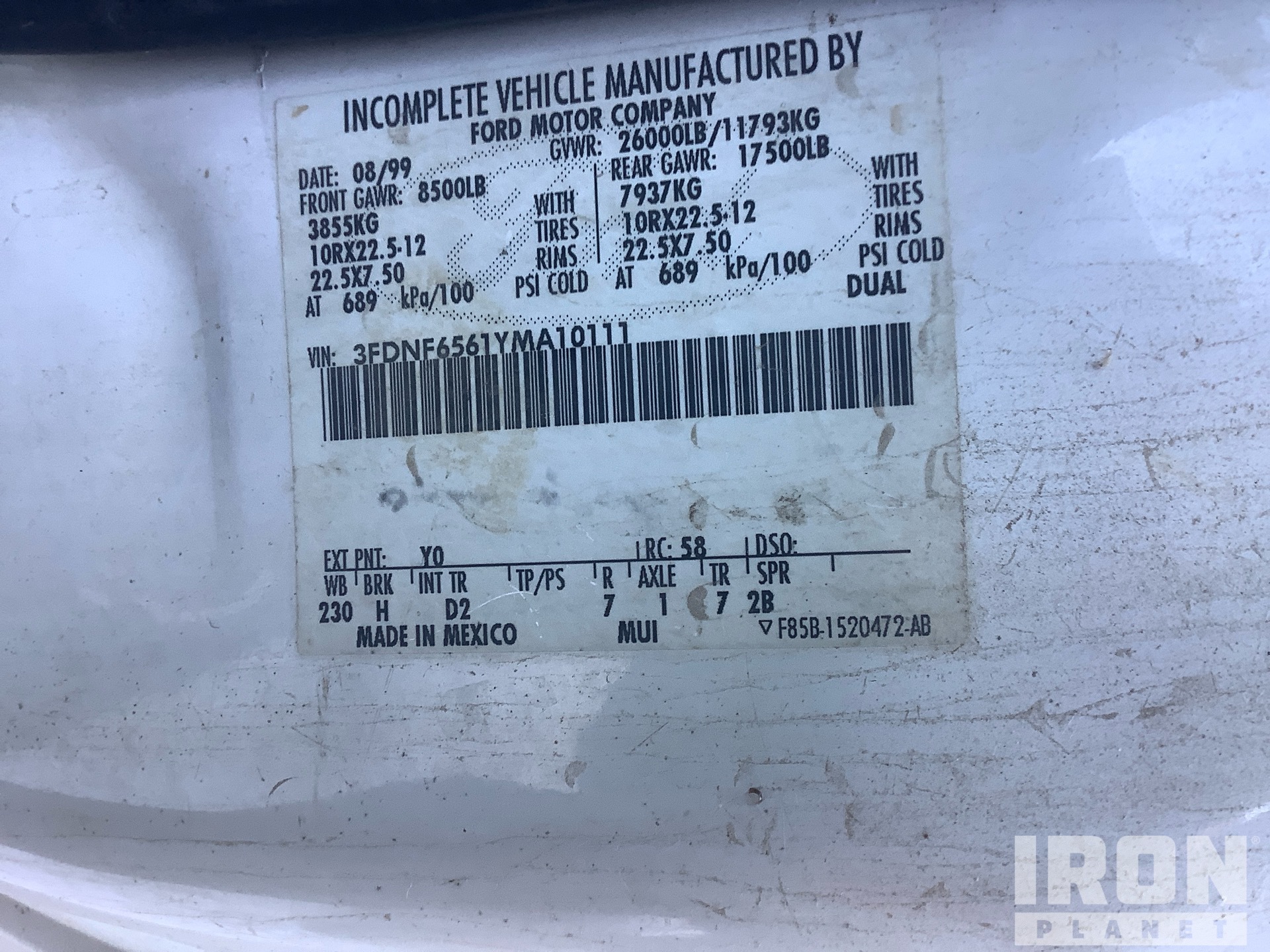 General Appearance with Numéro de série/Numéro d'identification du véhicule automobile