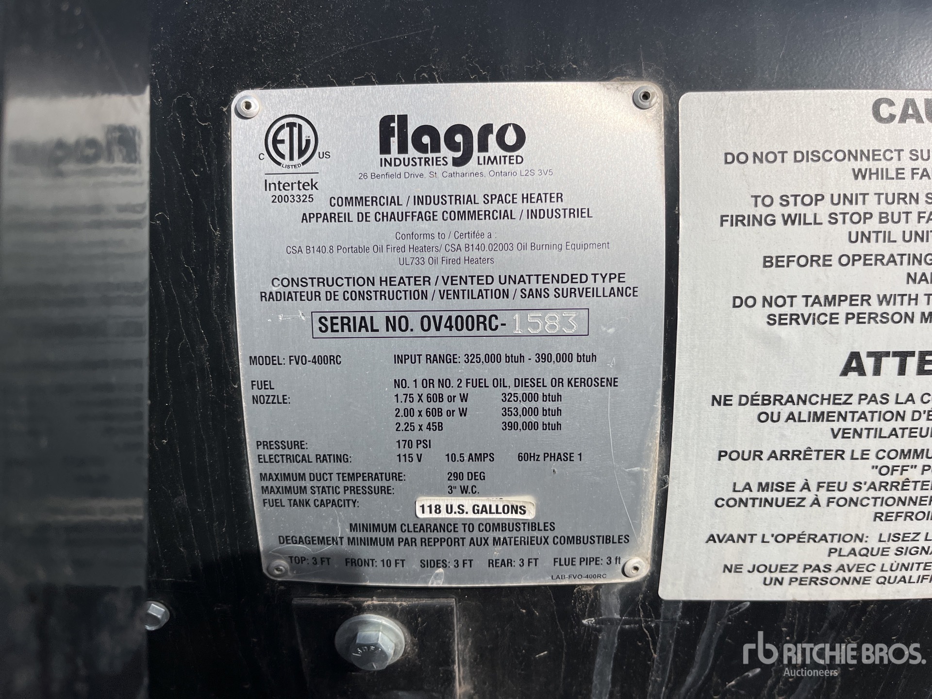 General Appearance with Serial Number / VIN