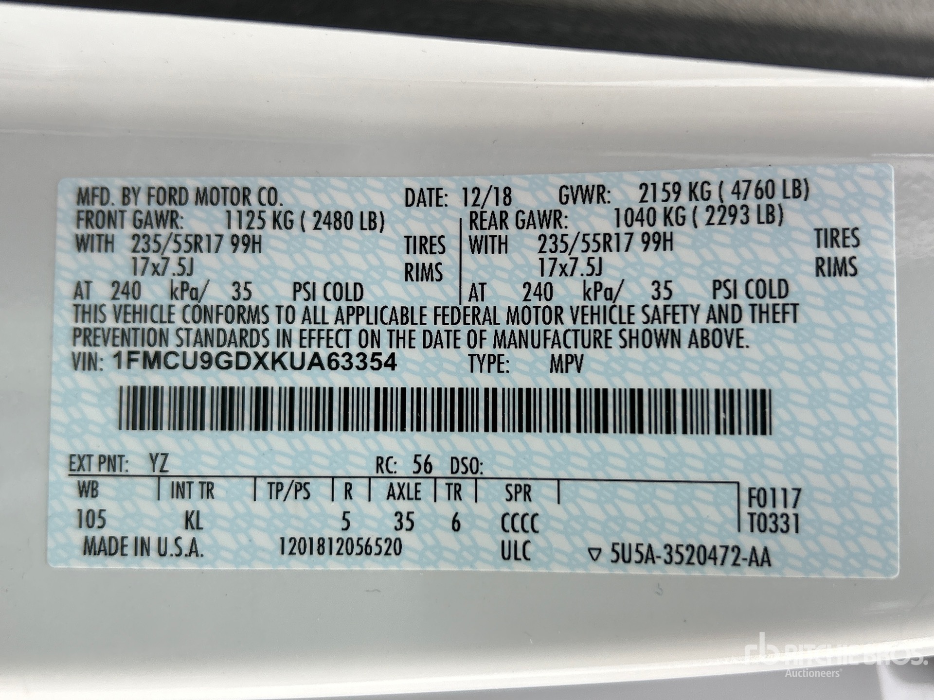 General Appearance with Serial Number / VIN