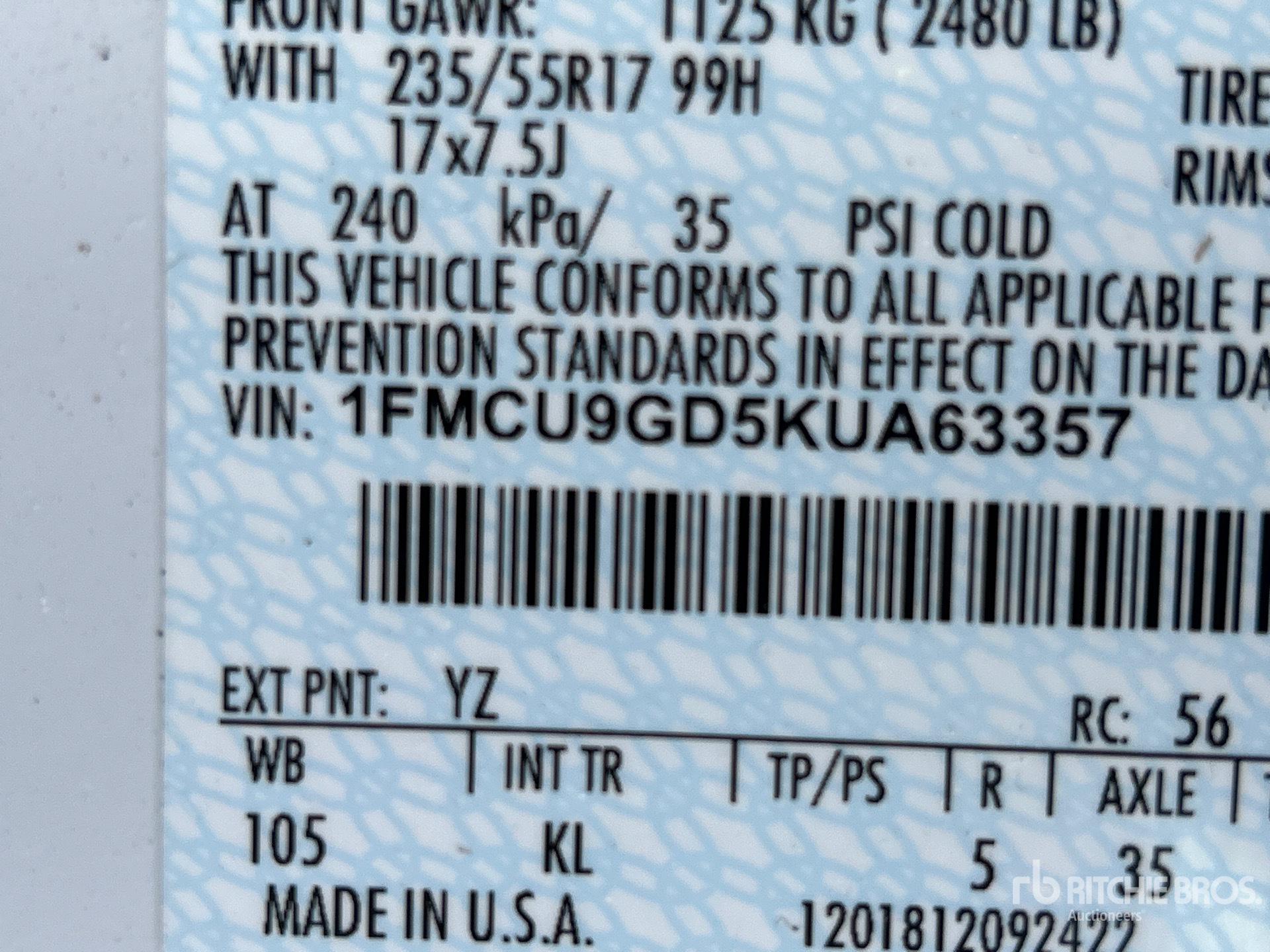 General Appearance with Serial Number / VIN