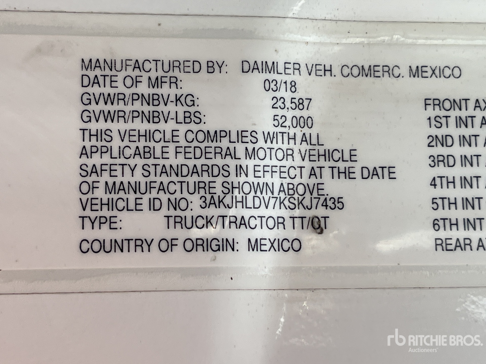 General Appearance with Serial Number / VIN