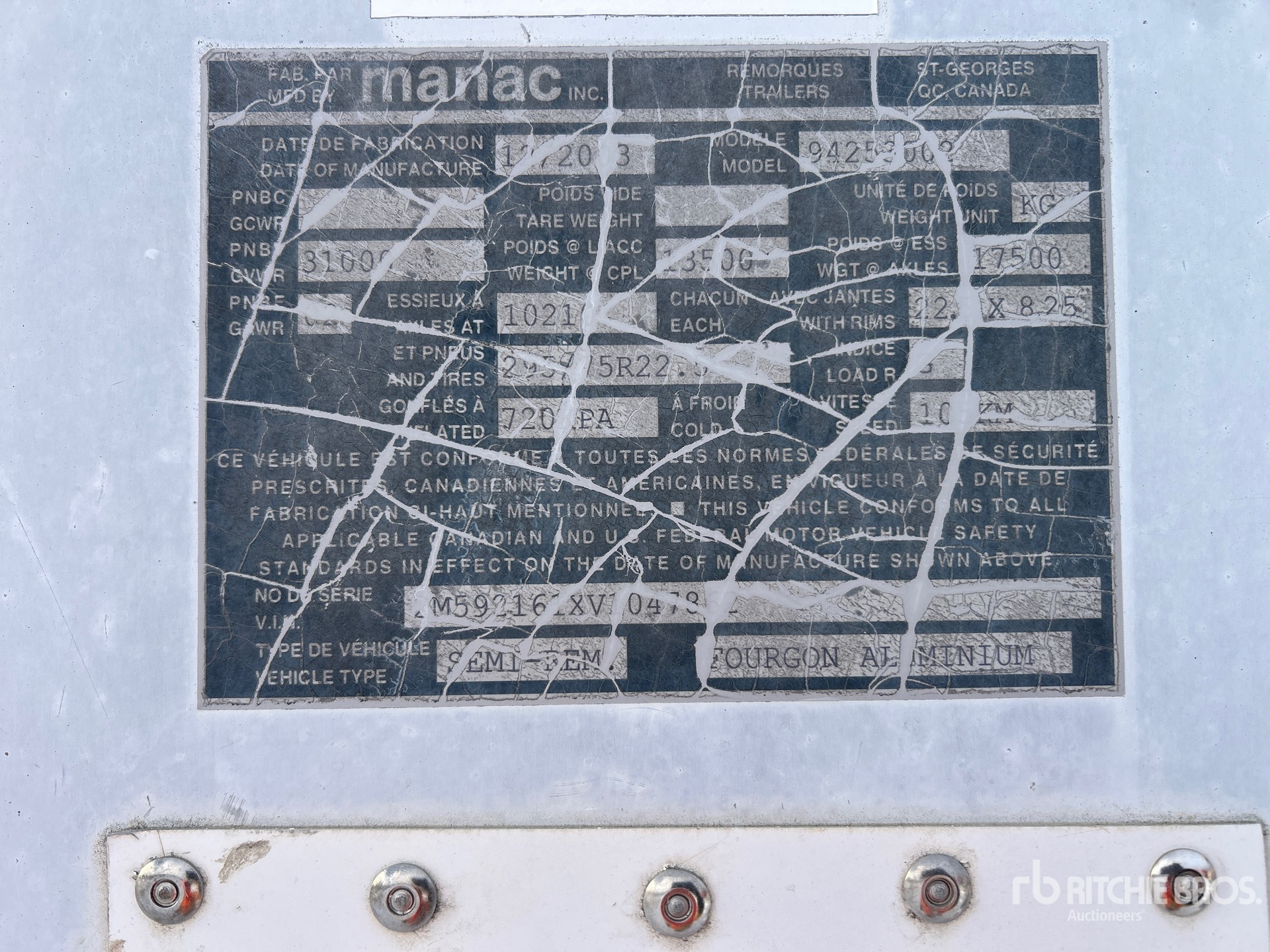 General Appearance with Serial Number / VIN