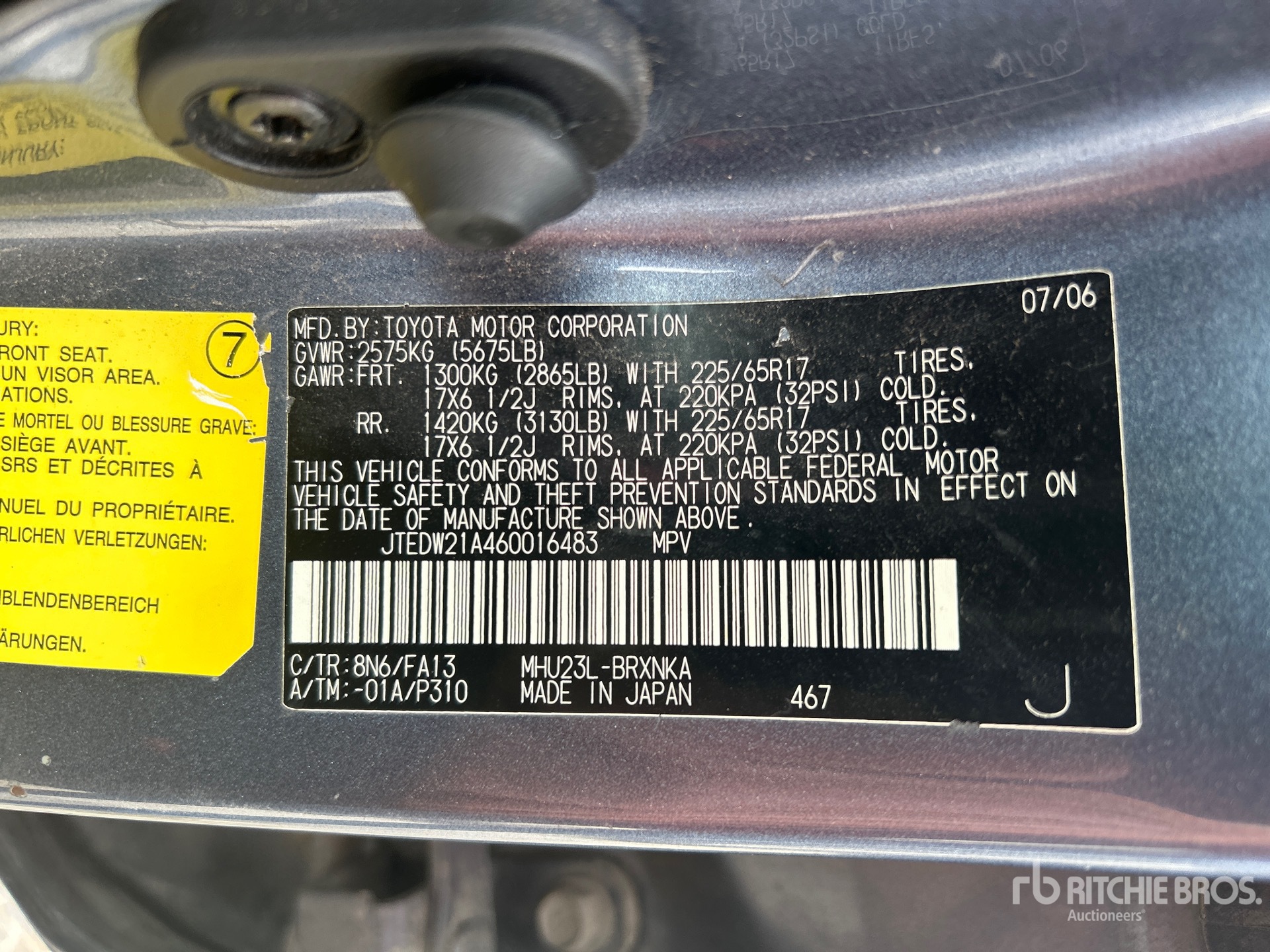 General Appearance with Serial Number / VIN