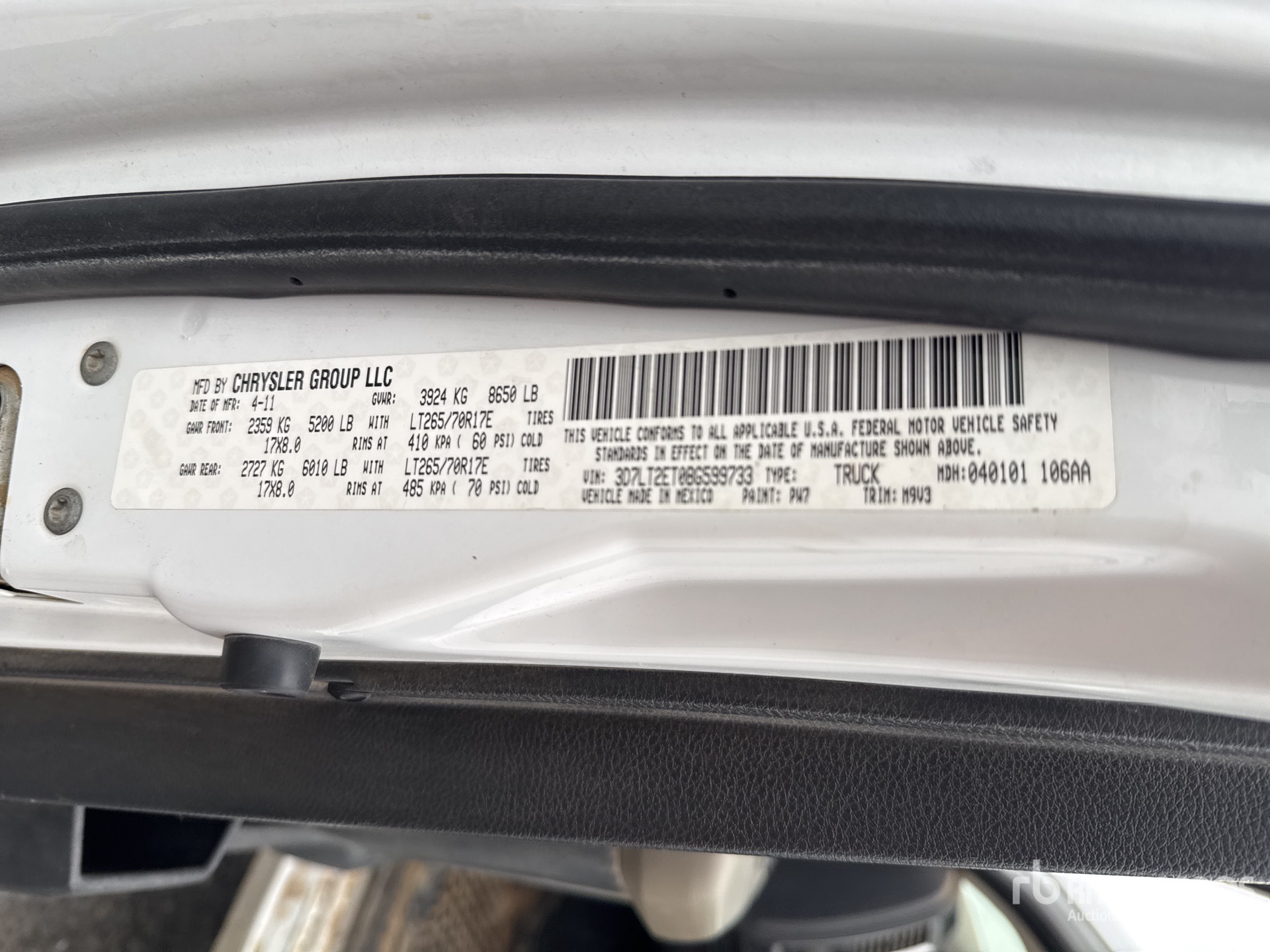 General Appearance with Serial Number / VIN