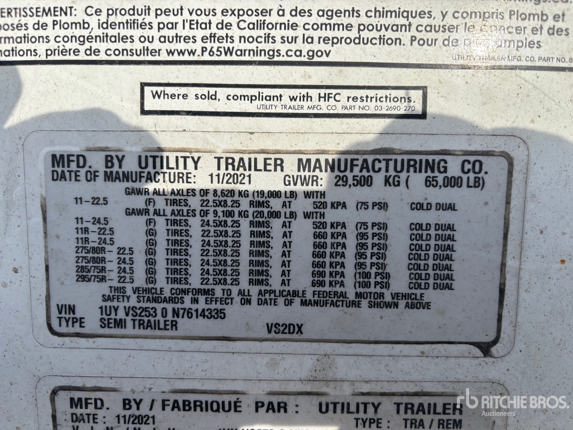 General Appearance with Serial Number / VIN