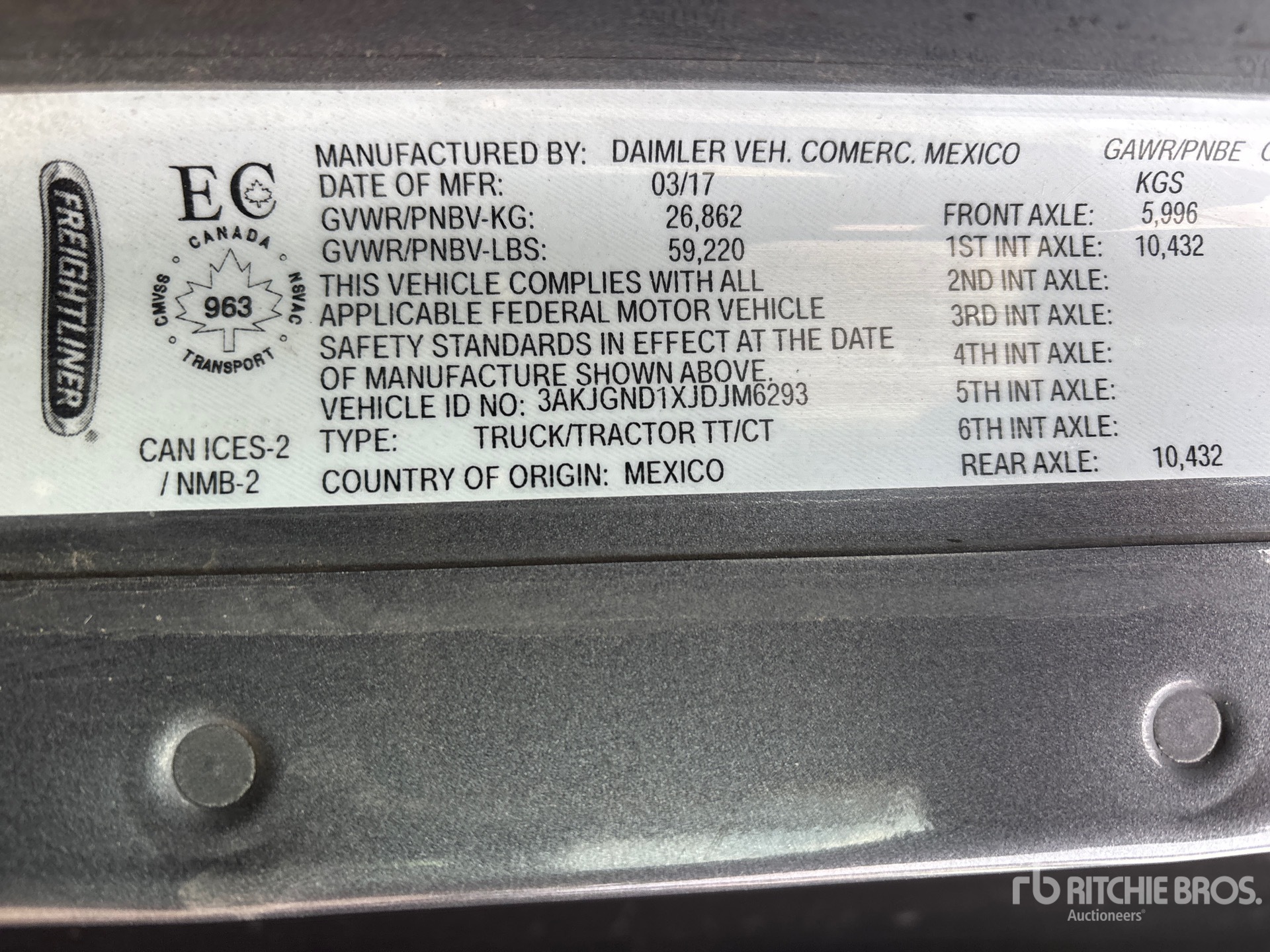 General Appearance with Serial Number / VIN