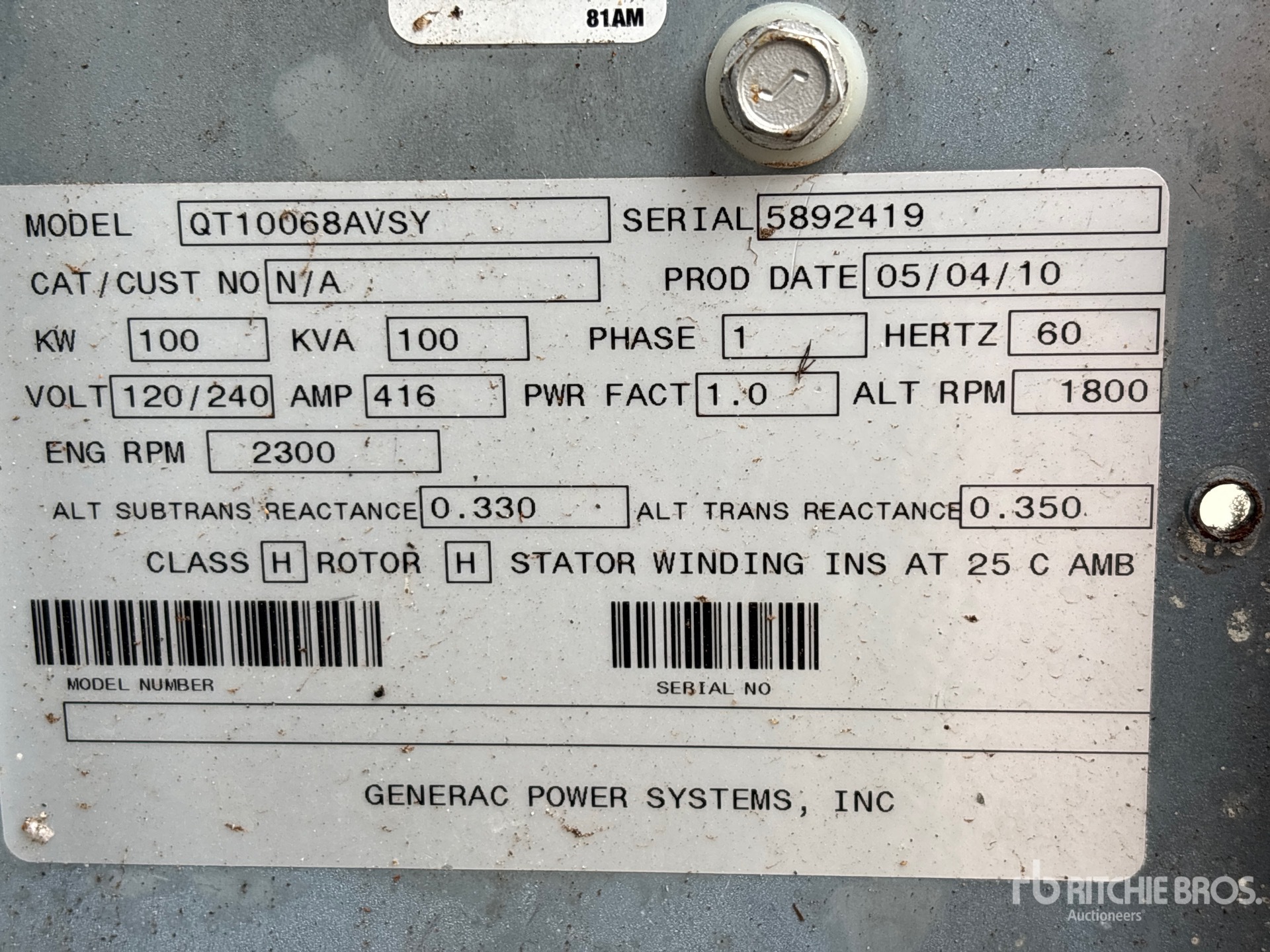 General Appearance with Unit Serial Number