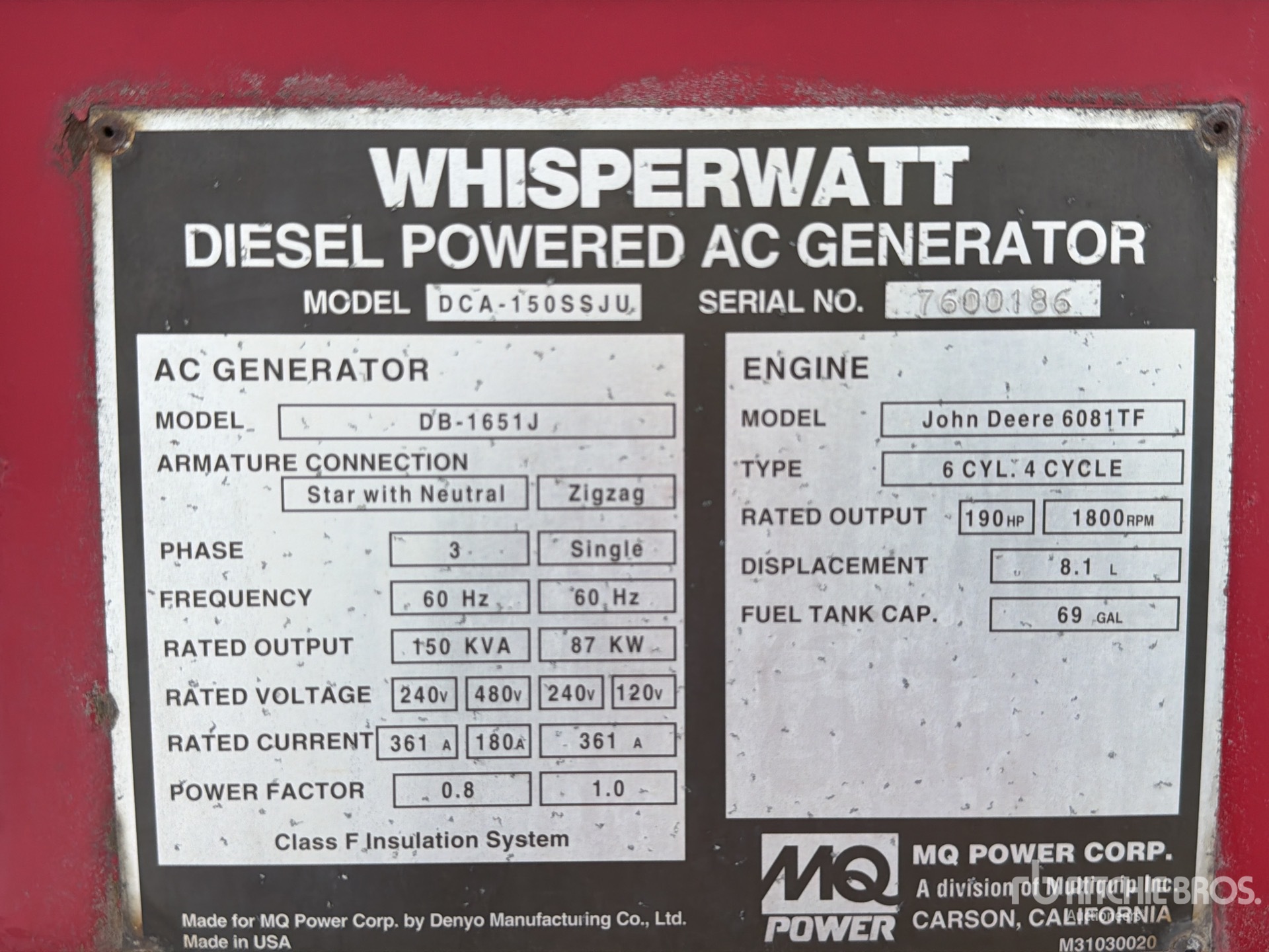 General Appearance with Serial Number / VIN