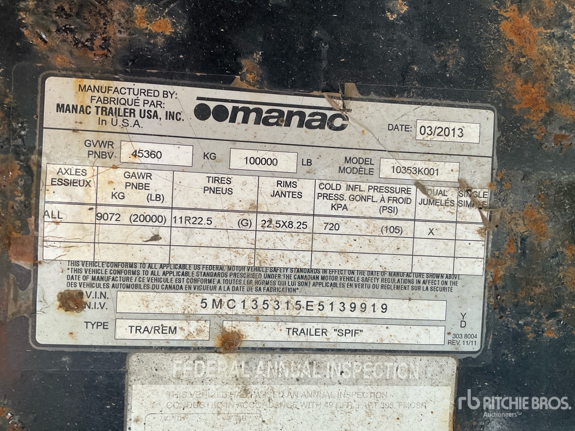 General Appearance with Serial Number / VIN