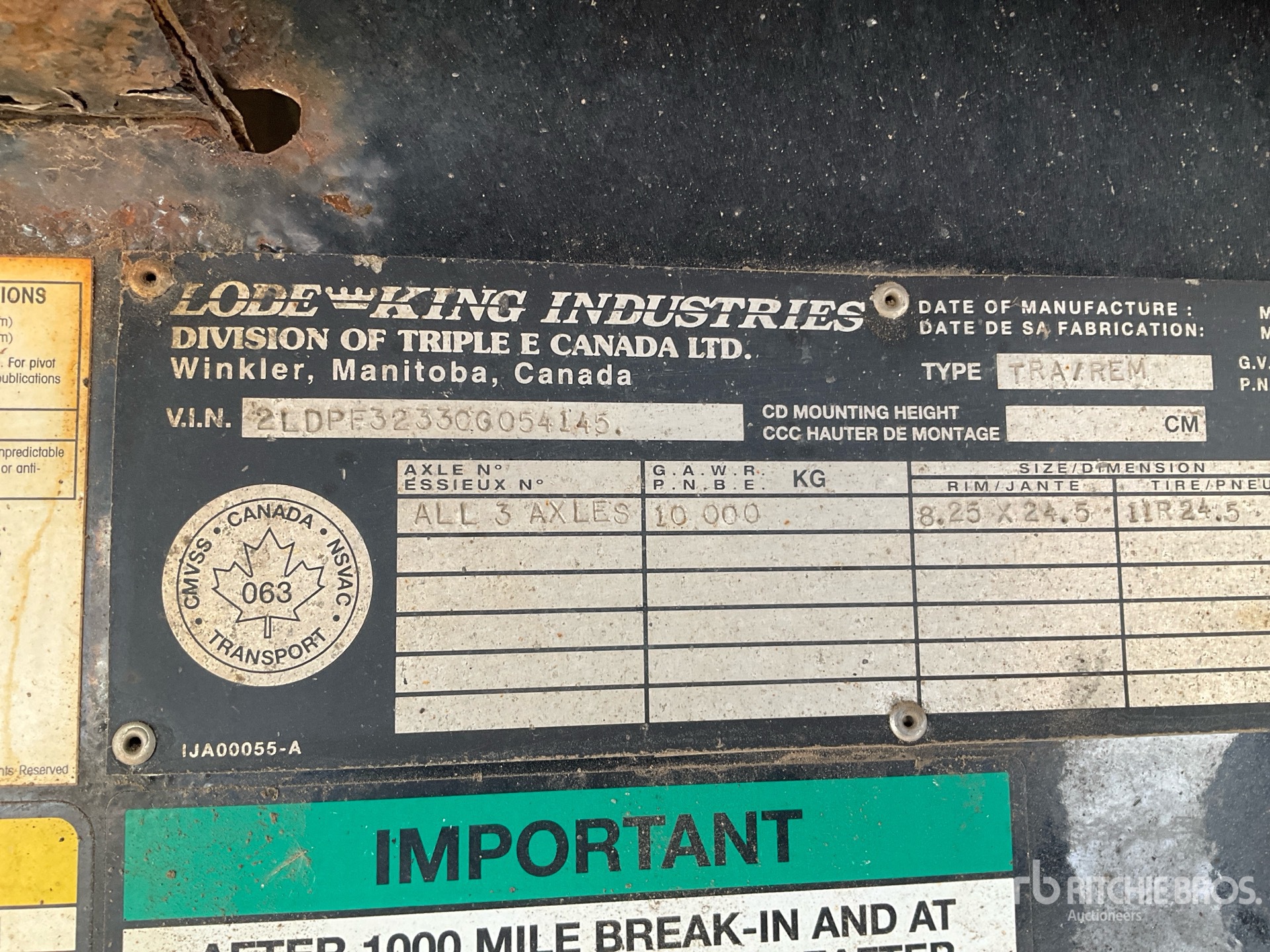 General Appearance with Serial Number / VIN