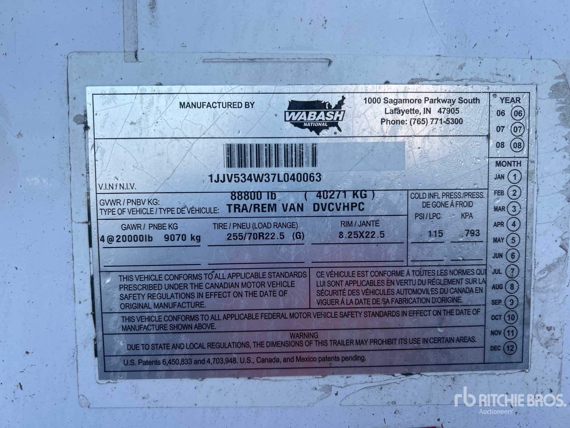 General Appearance with Serial Number / VIN