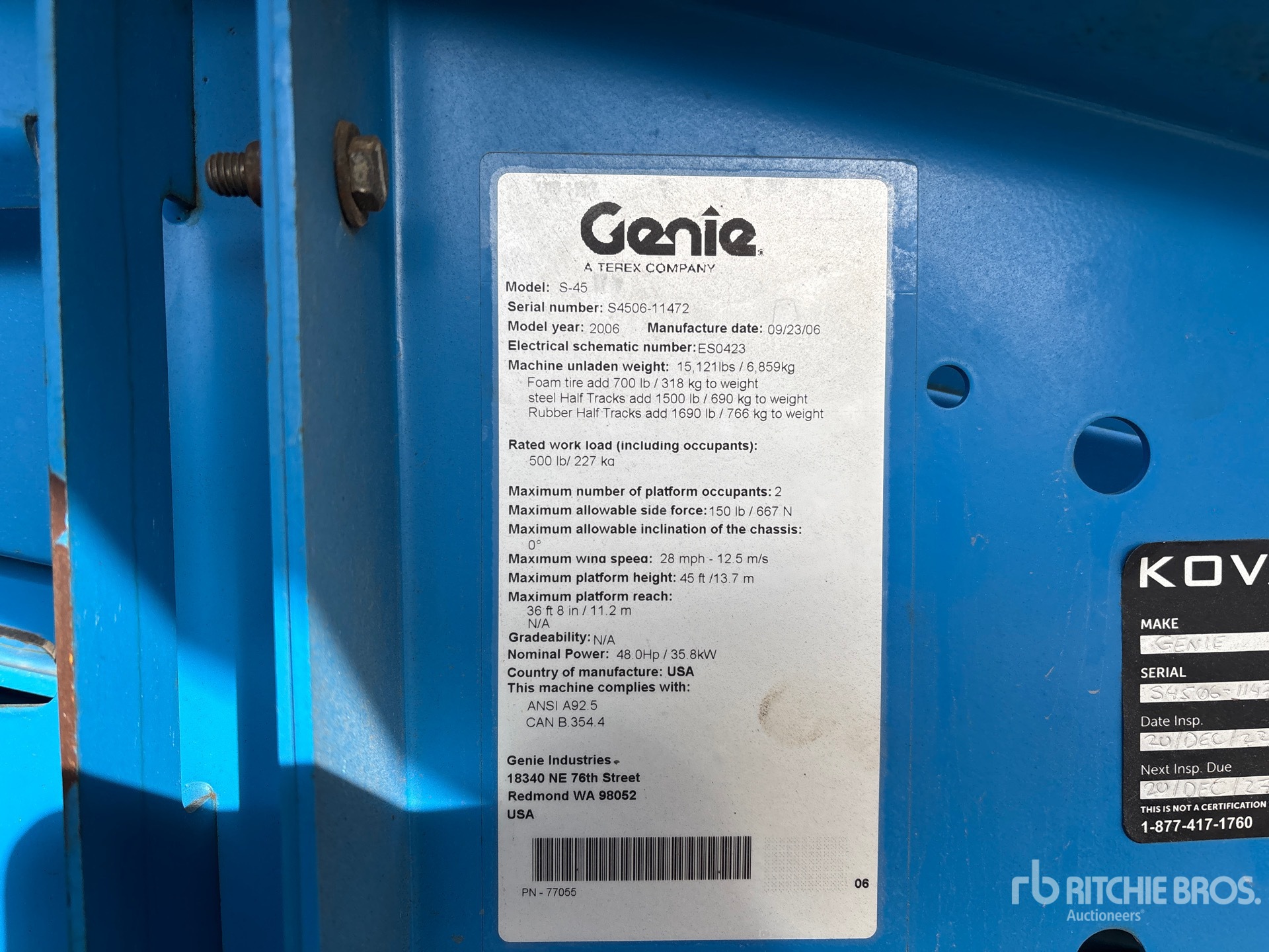 General Appearance with Serial Number / VIN