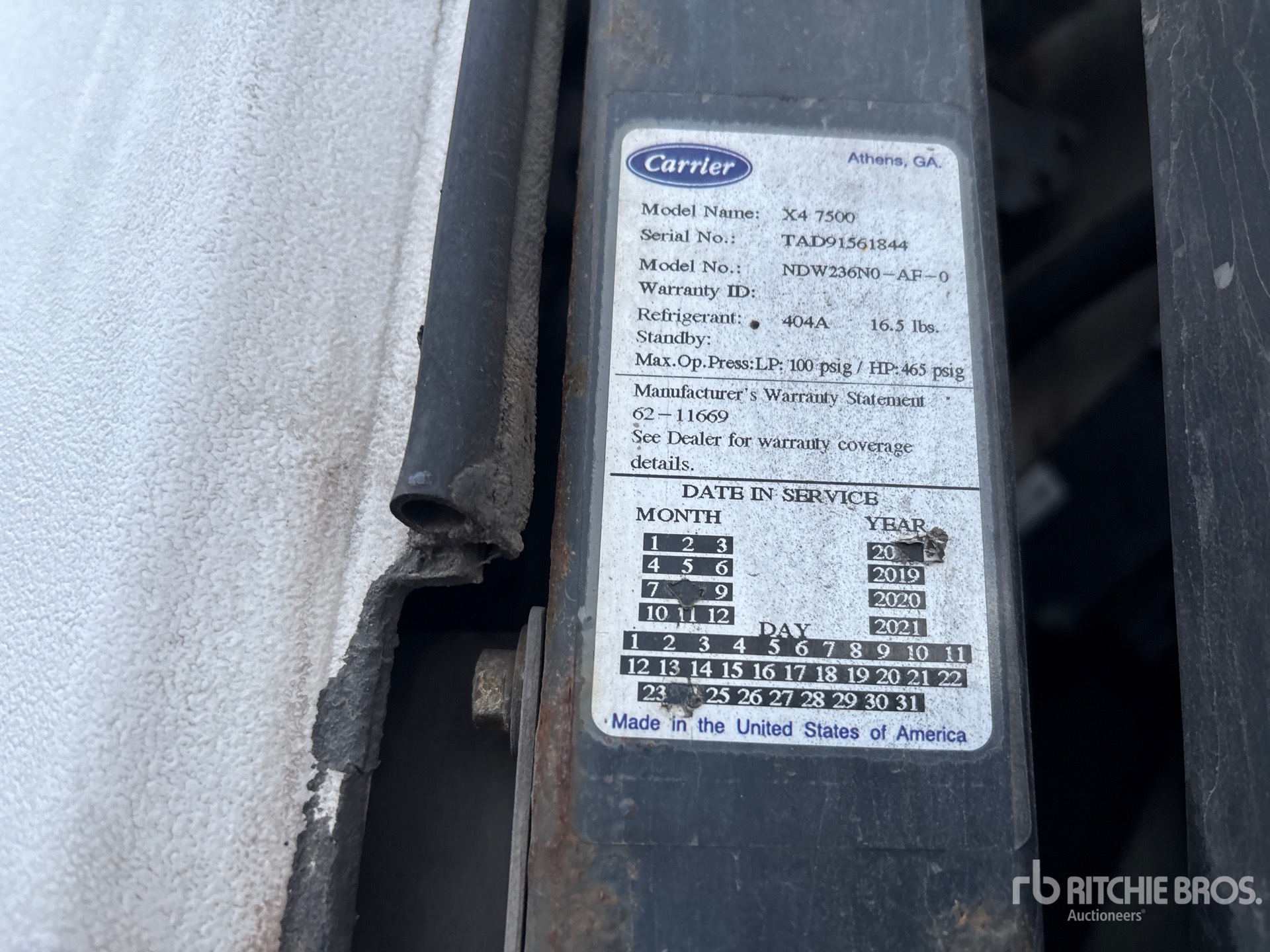 General Appearance with Refrigeration Unit Serial Number