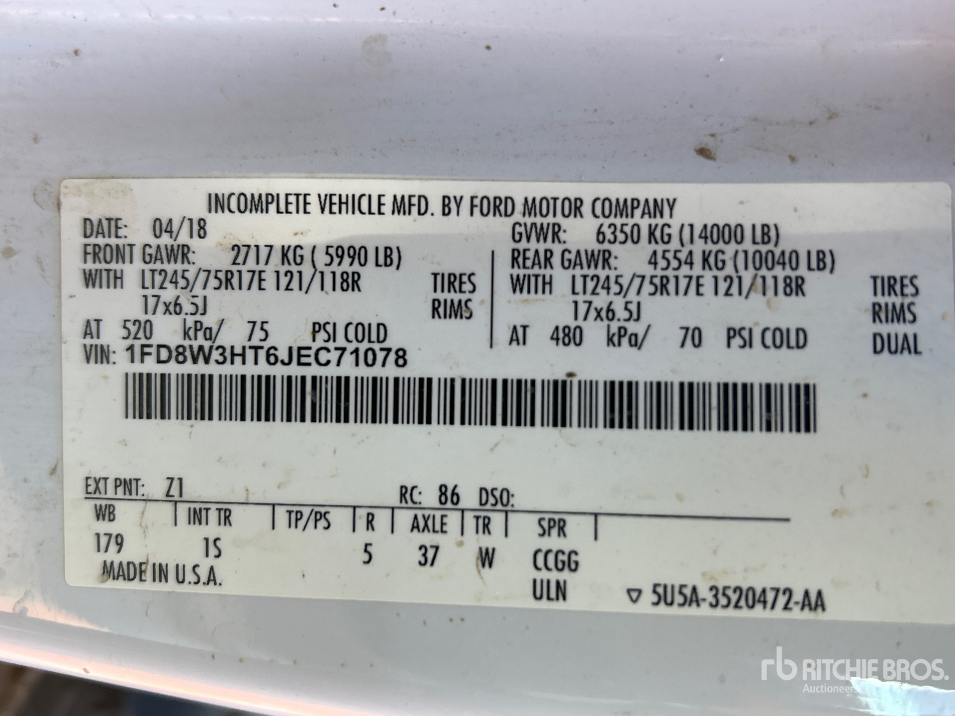 General Appearance with Serial Number / VIN