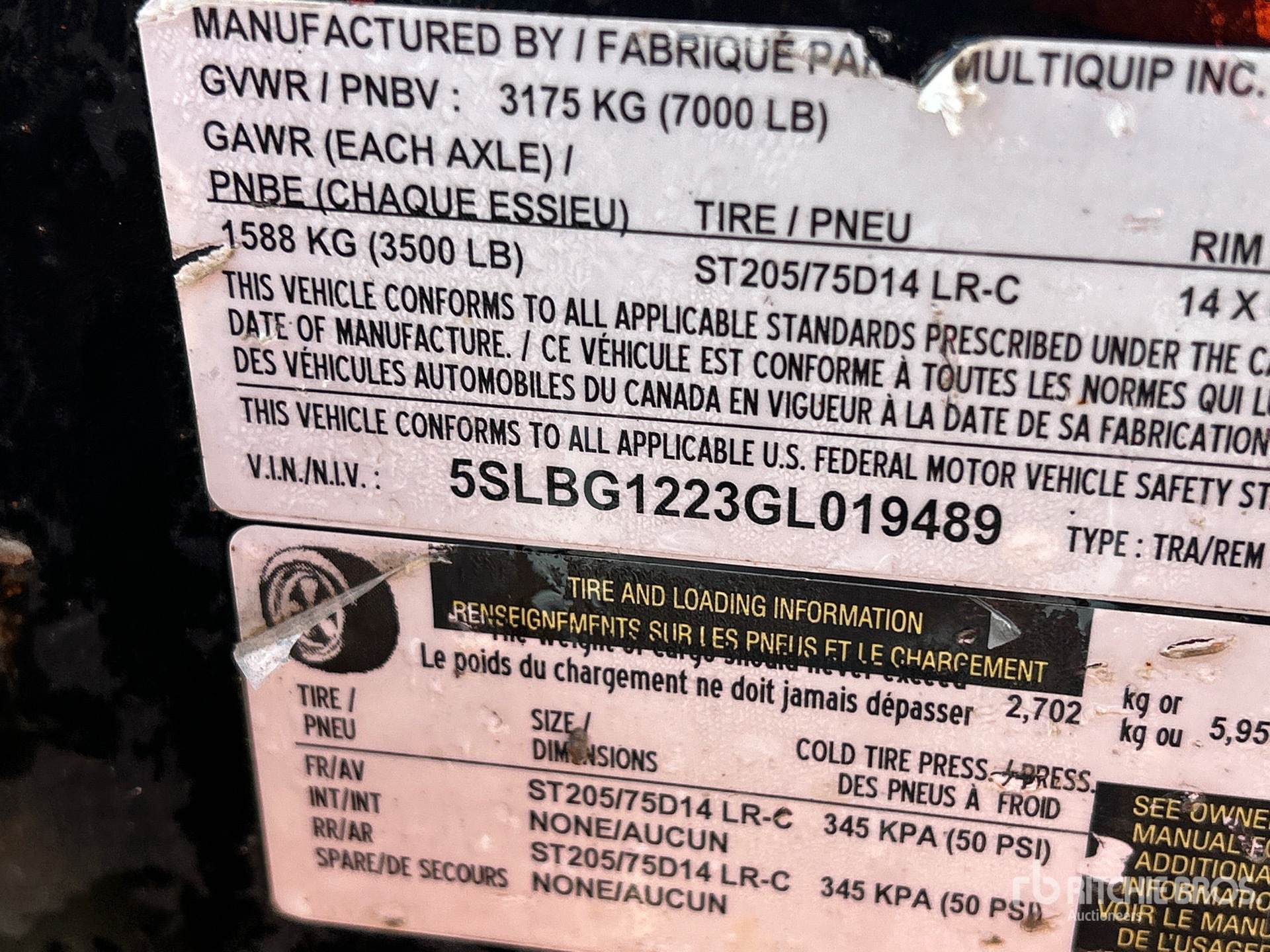 General Appearance with Serial Number / VIN