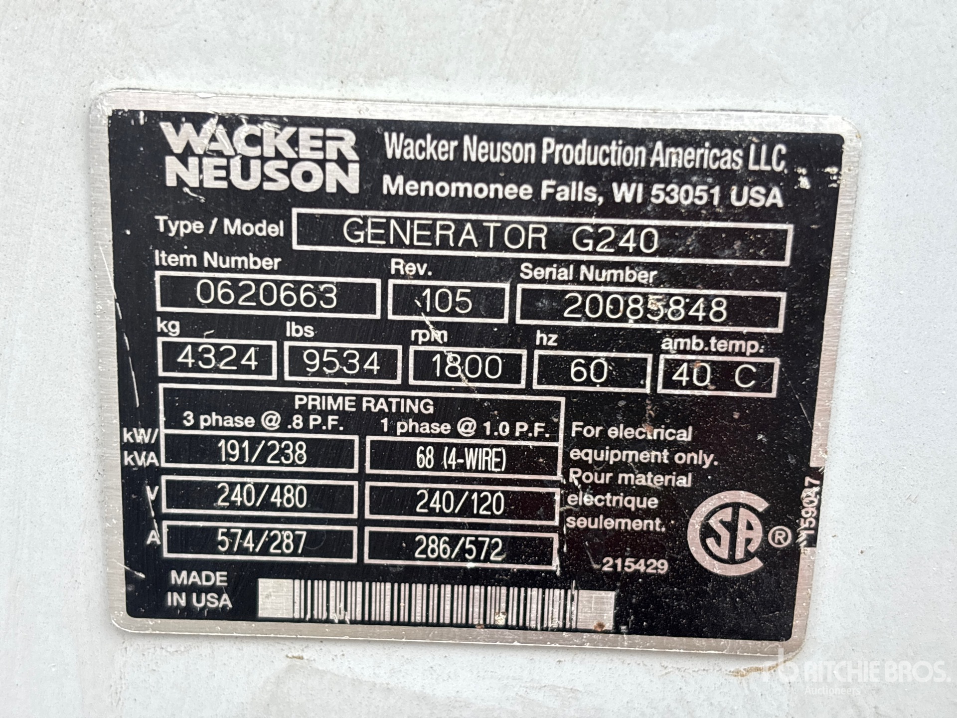 General Appearance with Unit Serial Number