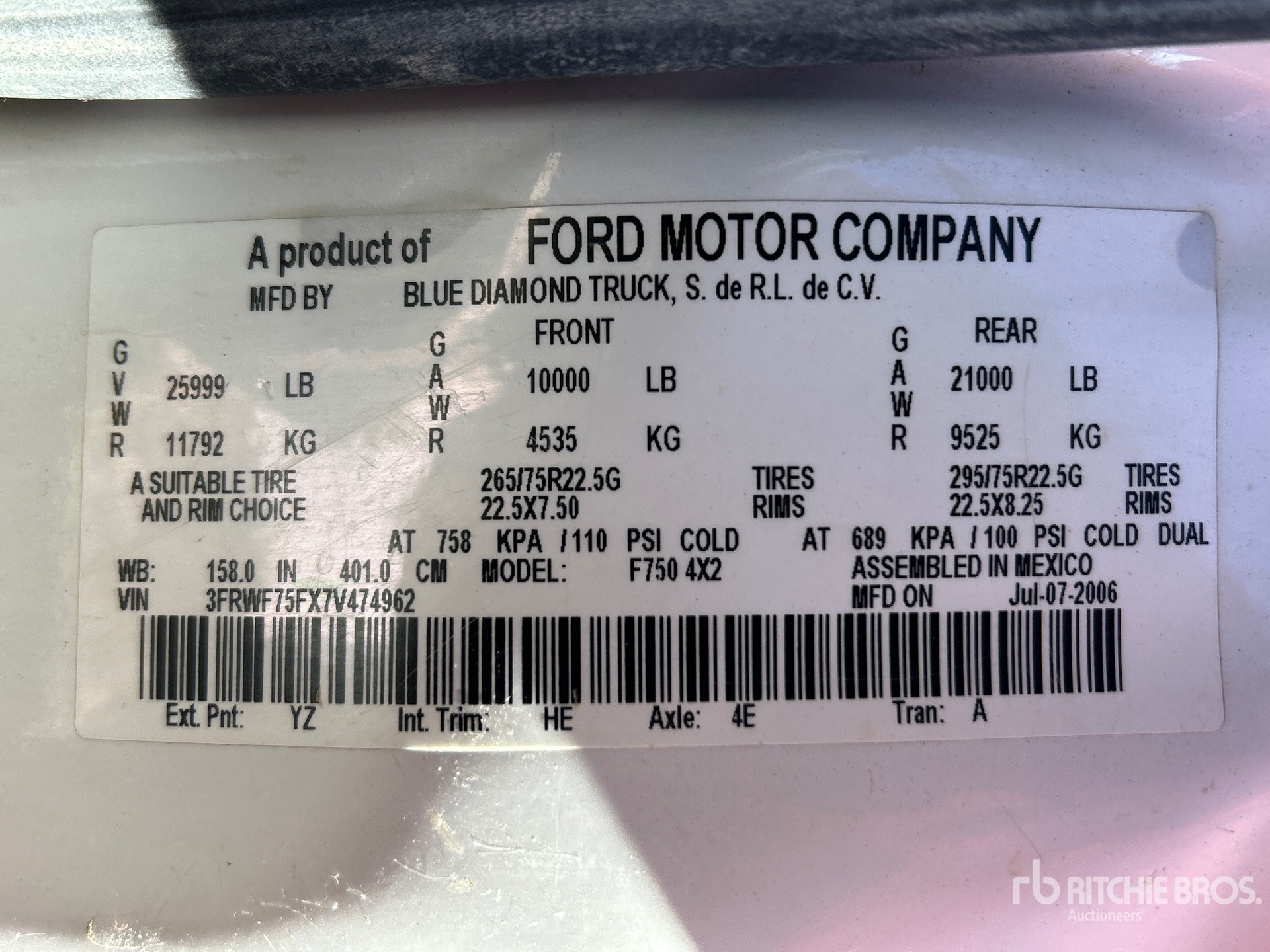 General Appearance with Serial Number / VIN