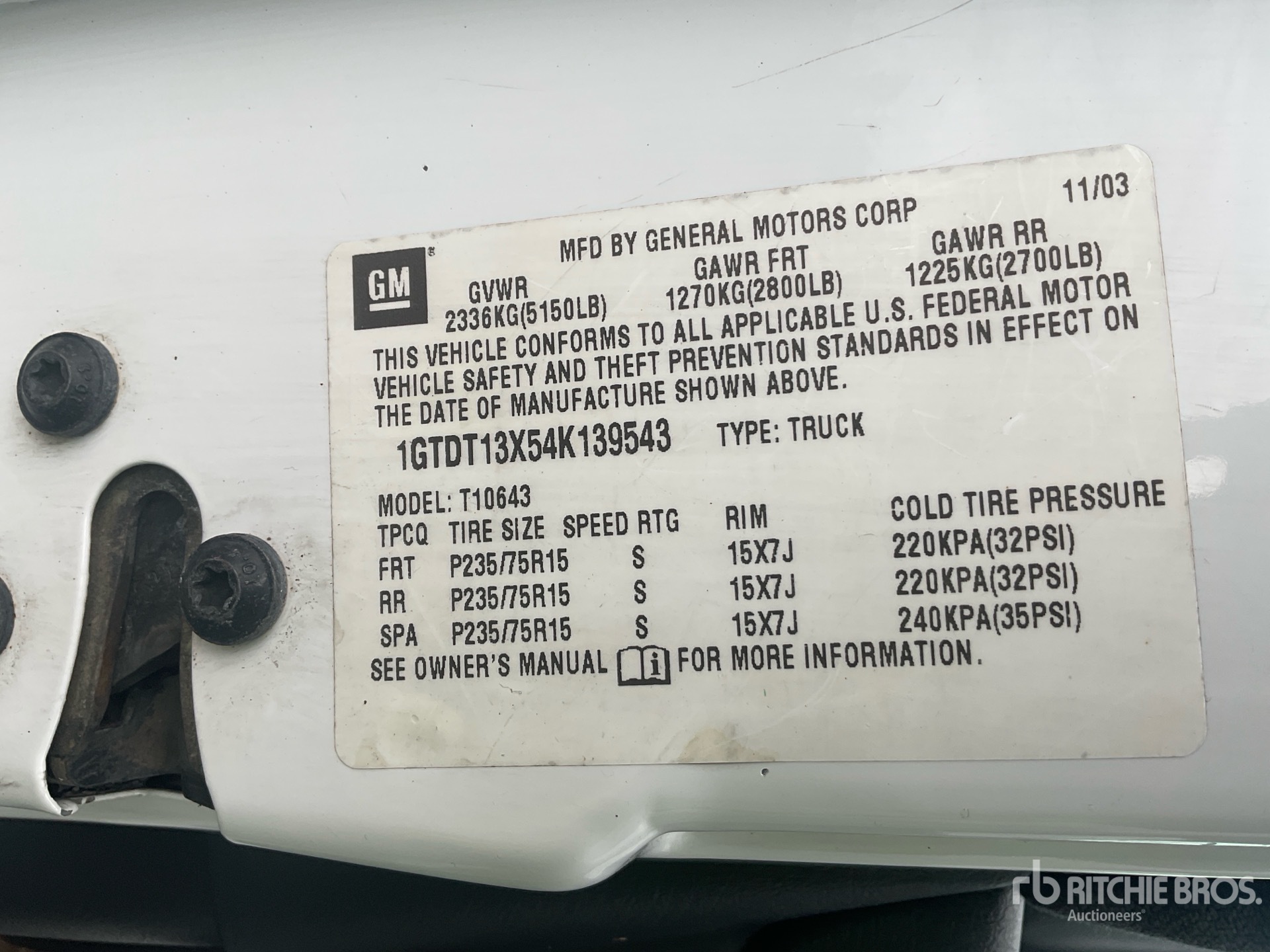 General Appearance with Serial Number / VIN