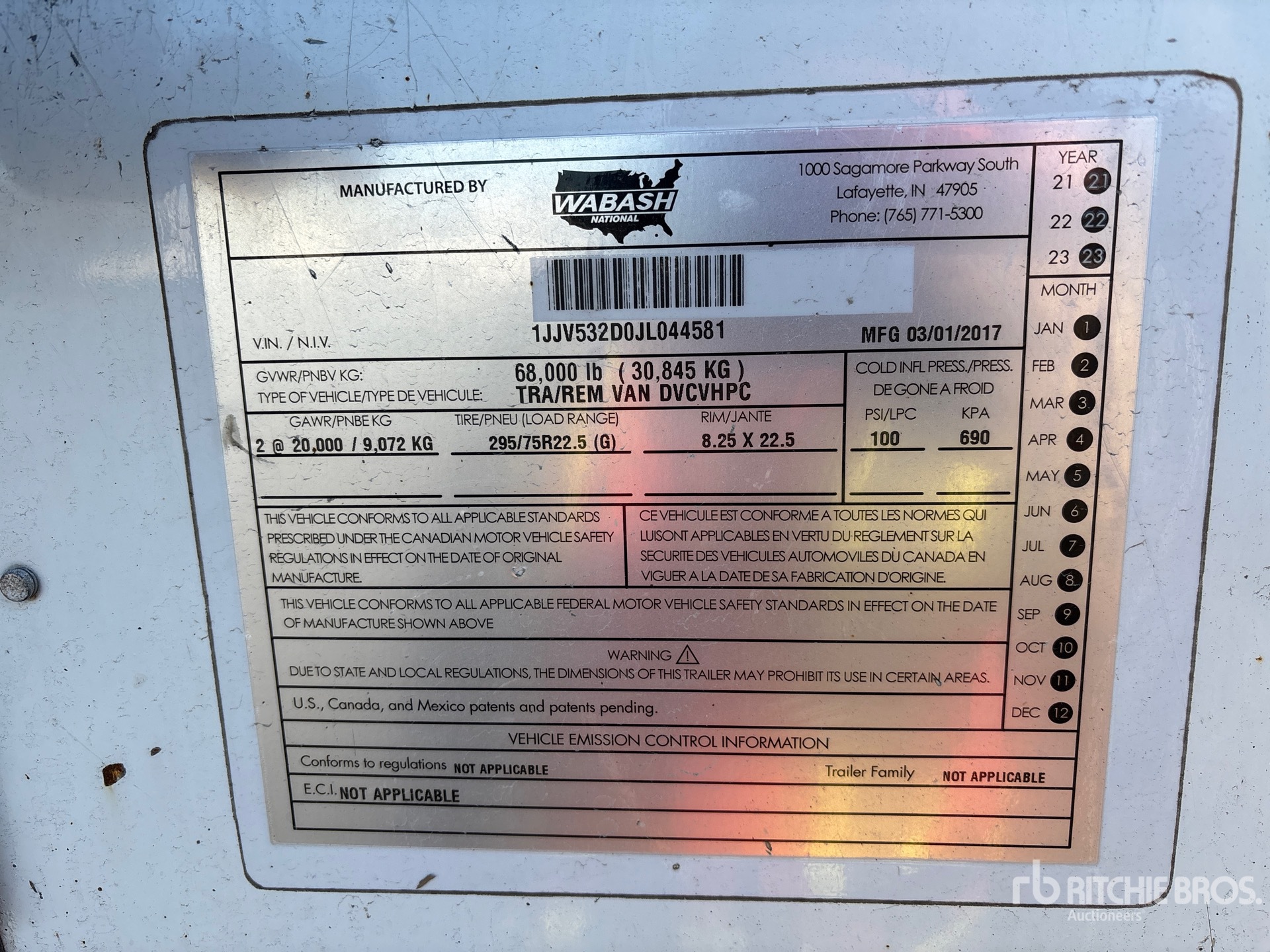 General Appearance with Serial Number / VIN