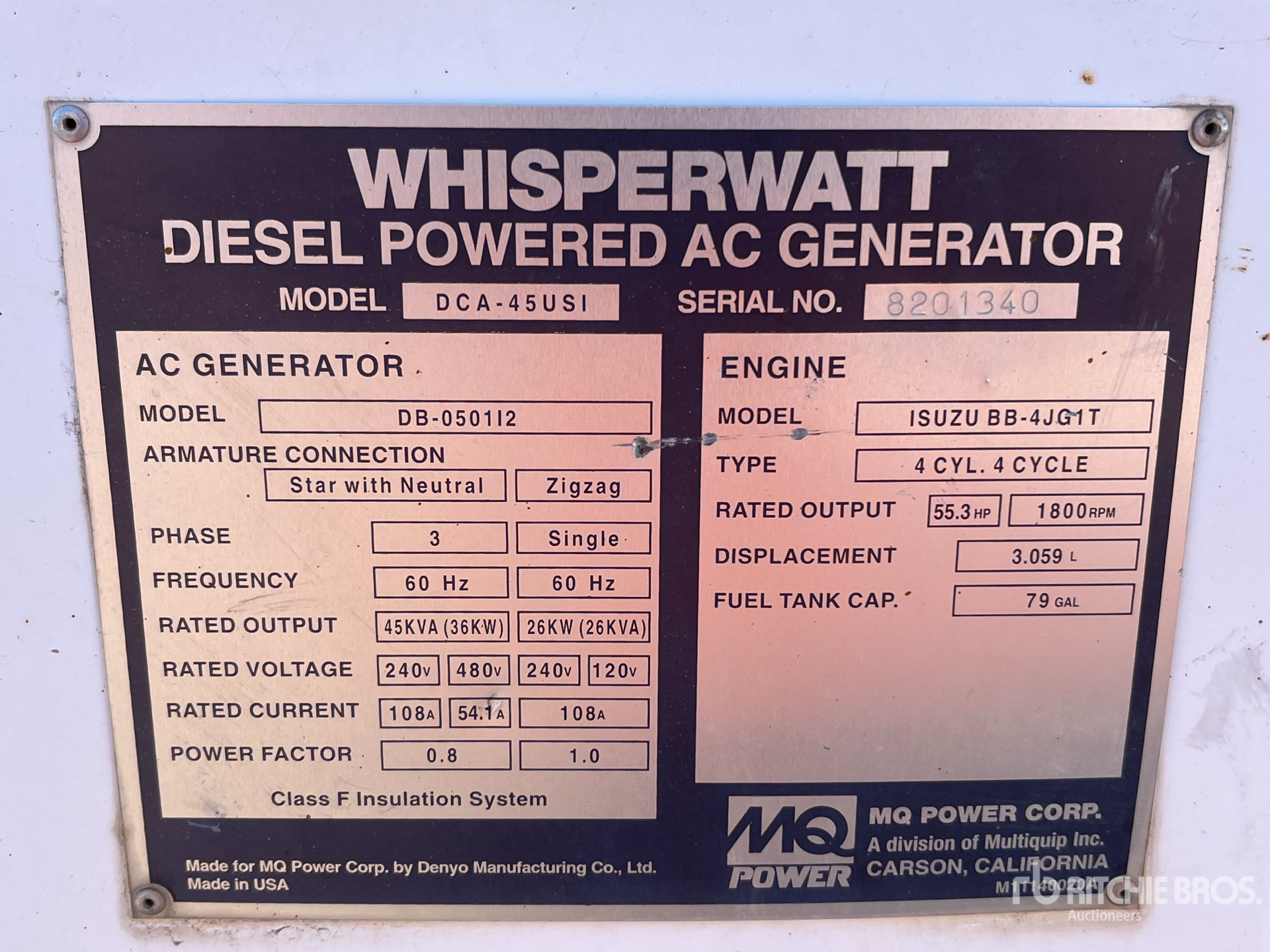General Appearance with Unit Serial Number