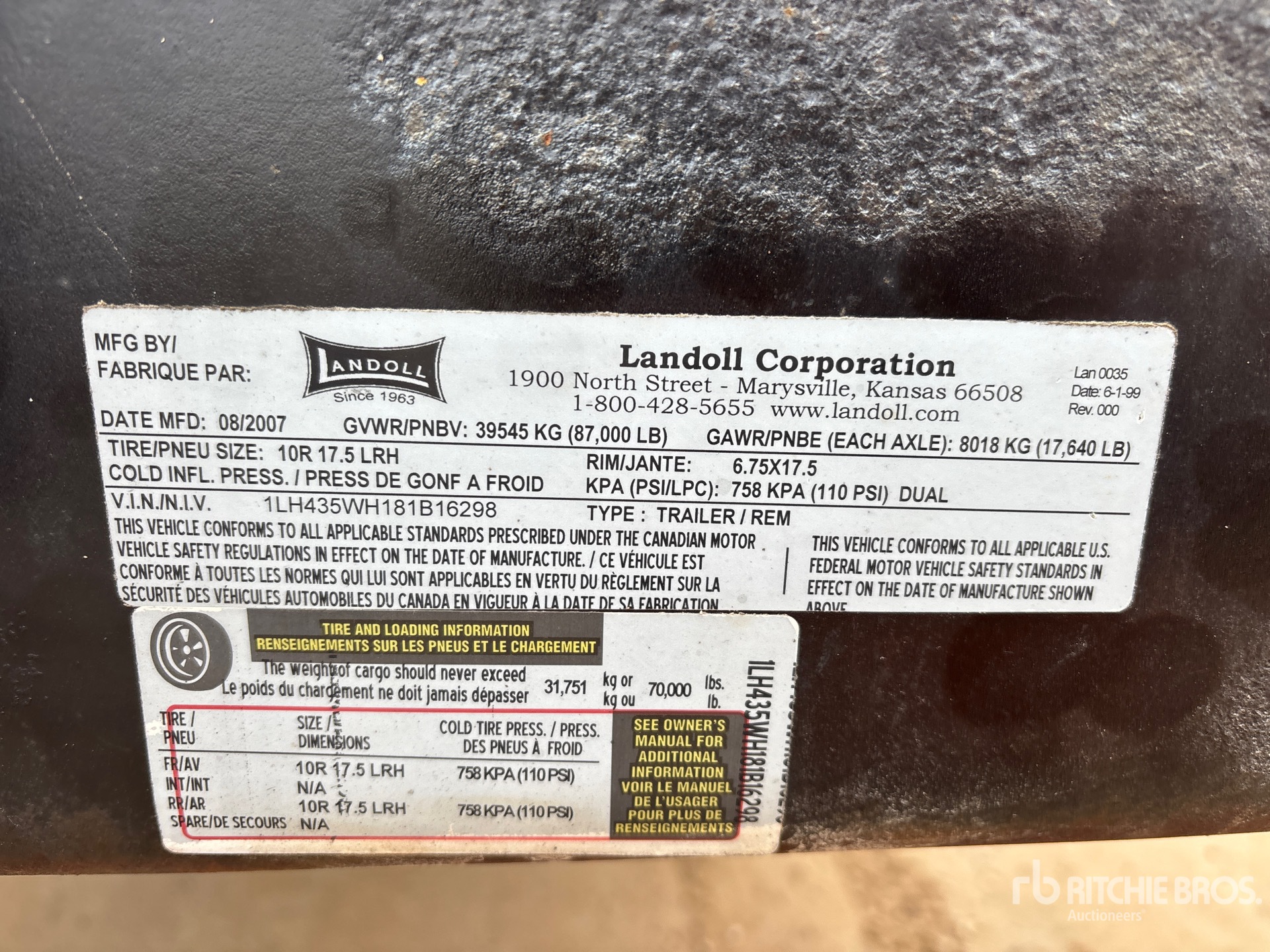 General Appearance with Serial Number / VIN