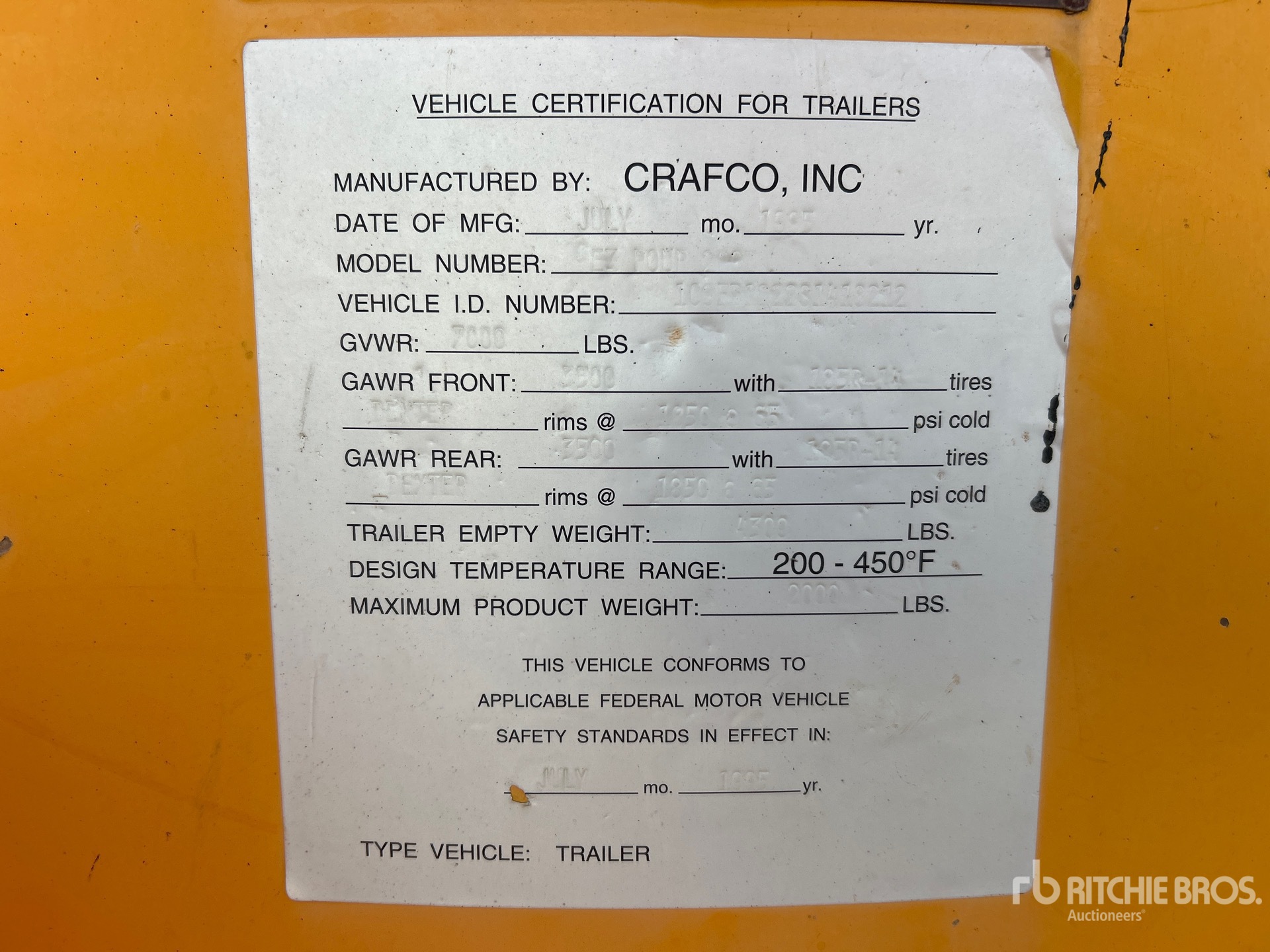 General Appearance with Serial Number / VIN