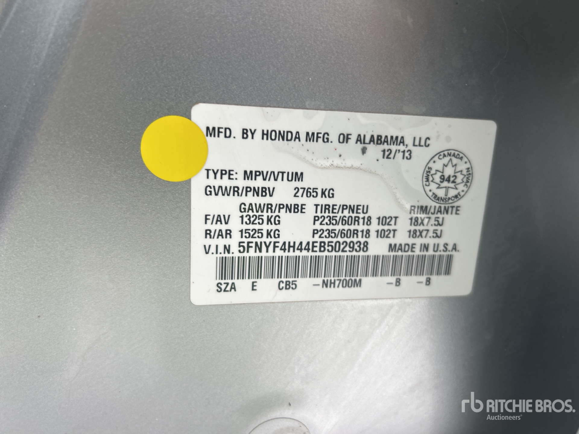 General Appearance with Serial Number / VIN