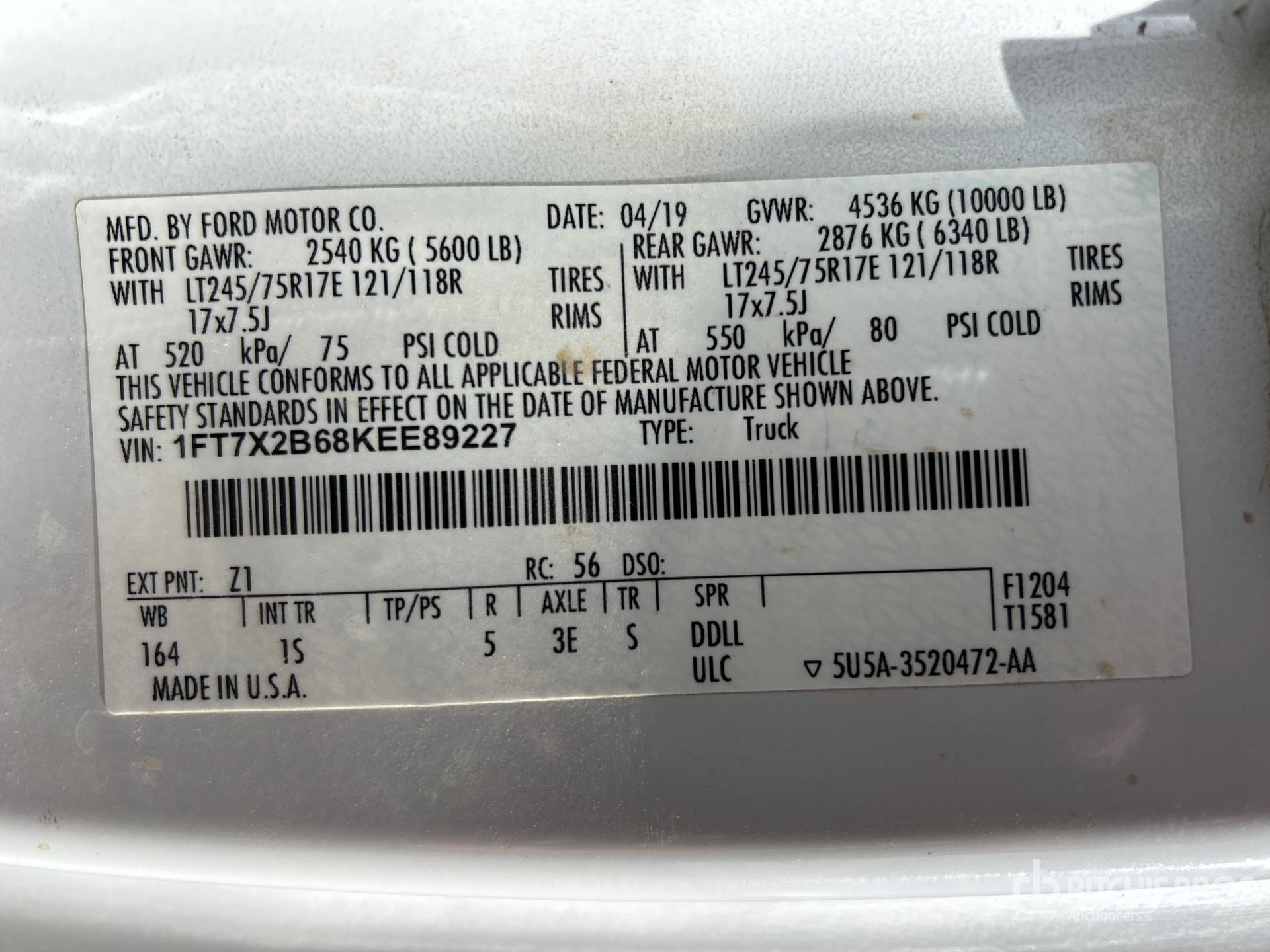 General Appearance with Serial Number / VIN