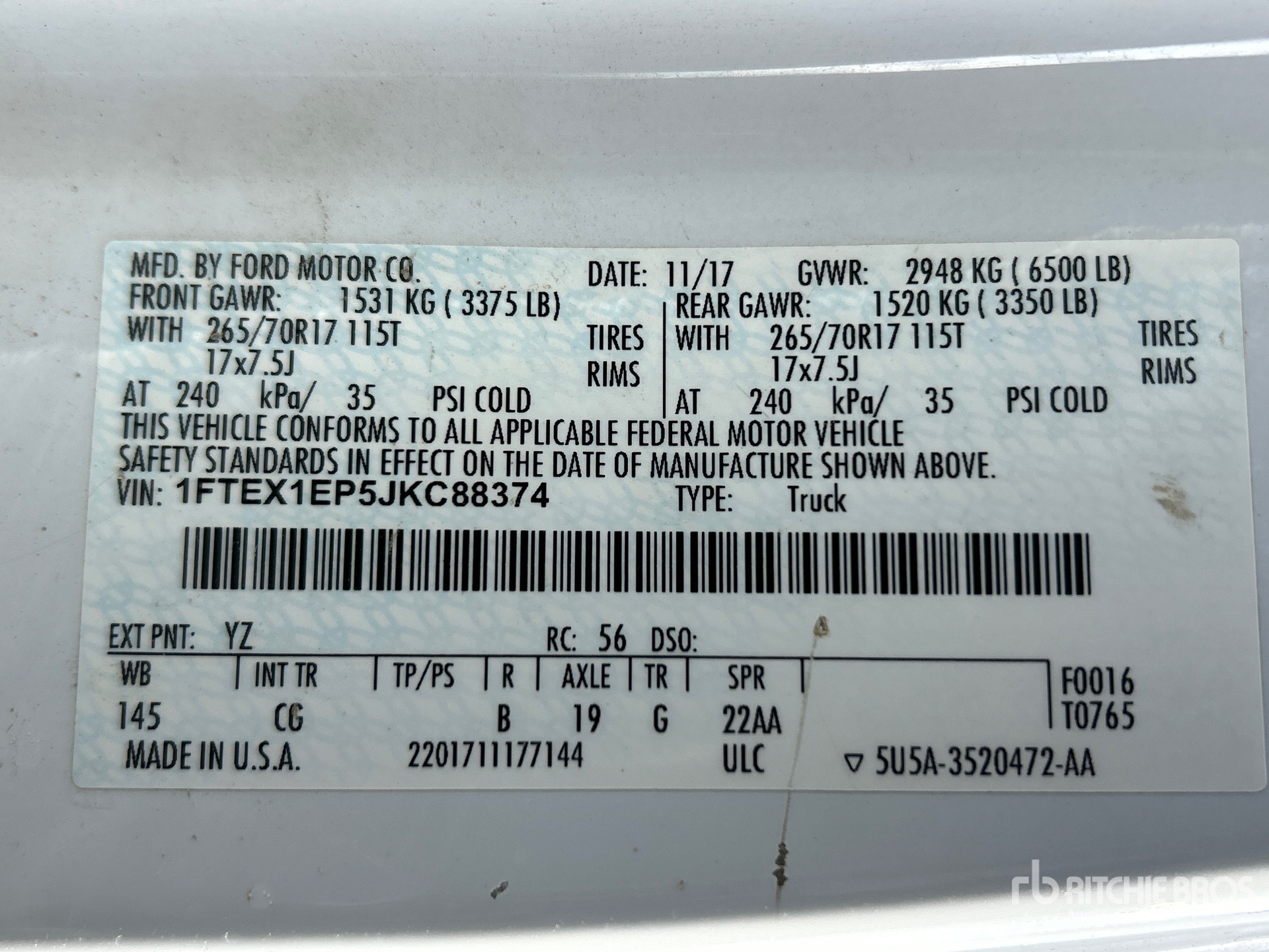 General Appearance with Serial Number / VIN