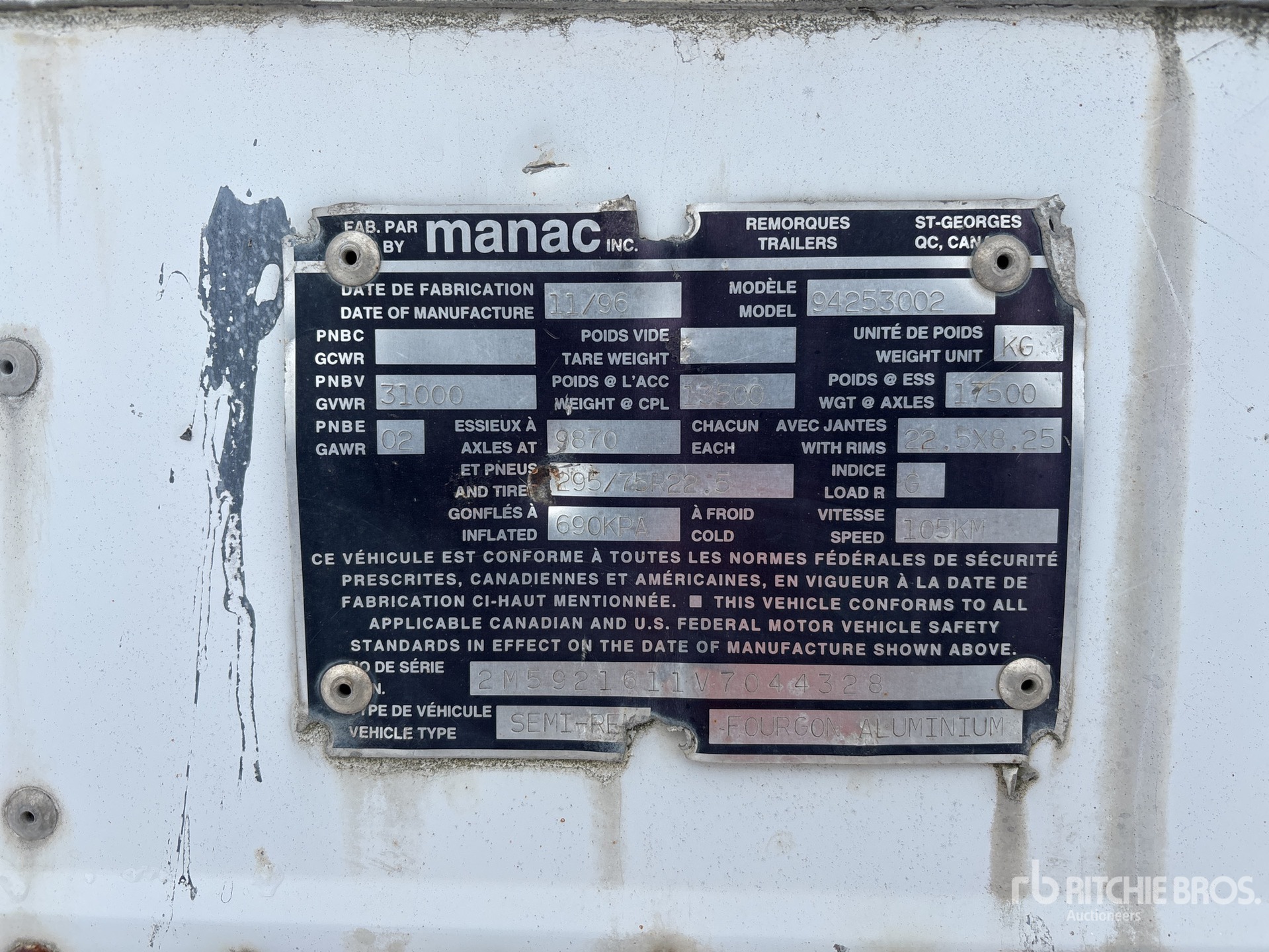 General Appearance with Serial Number / VIN