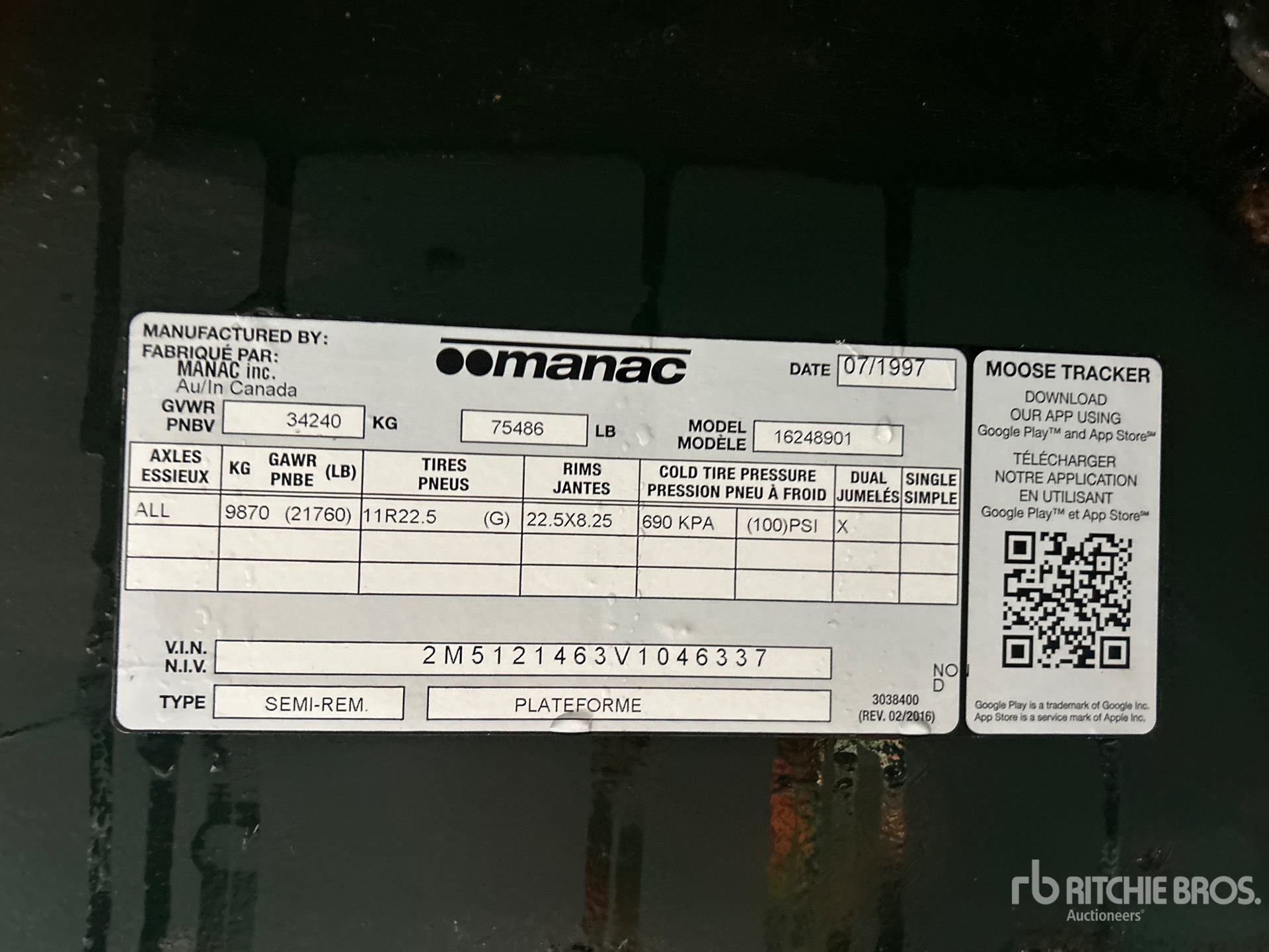 General Appearance with Serial Number / VIN