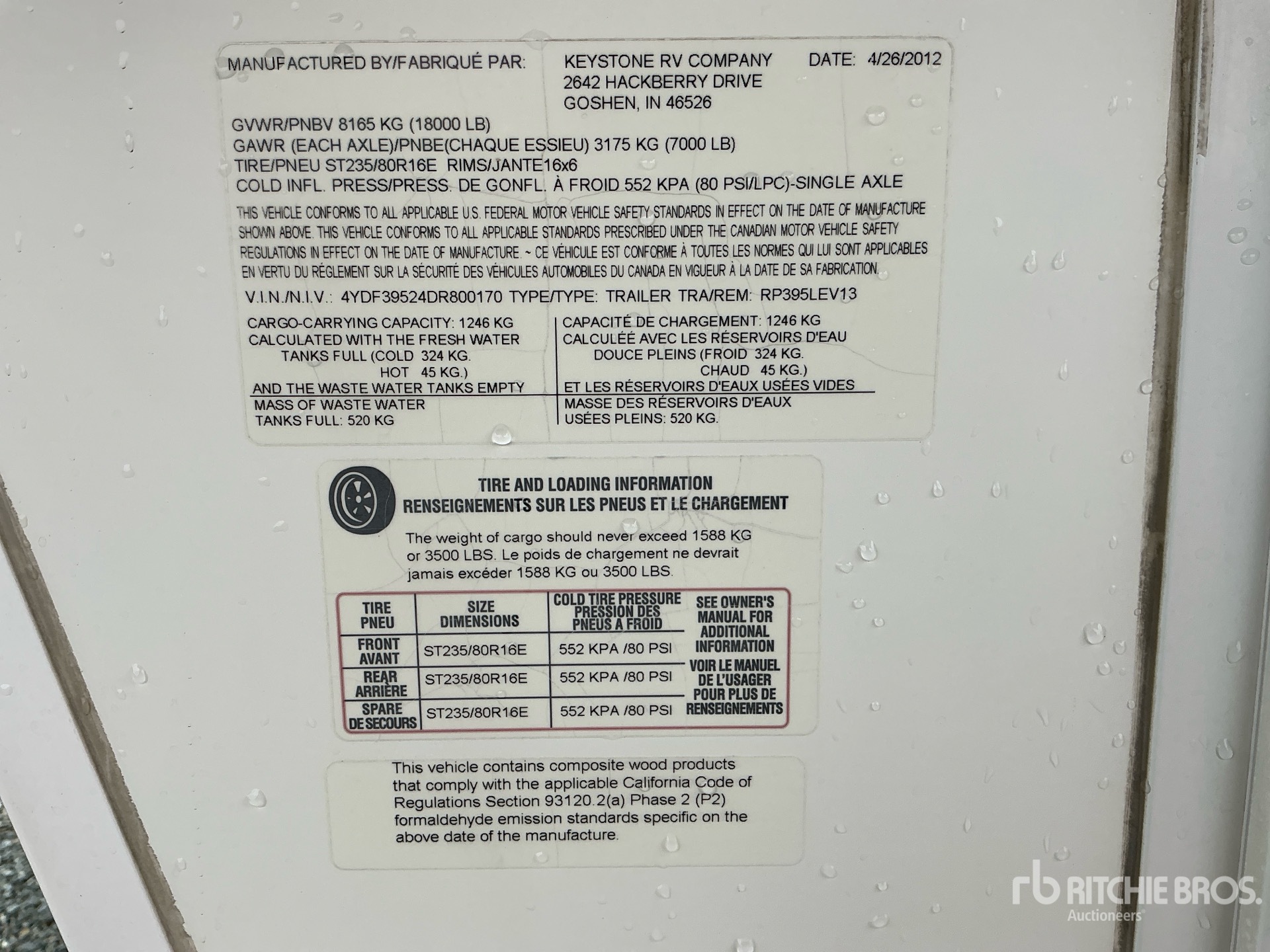 General Appearance with Serial Number / VIN