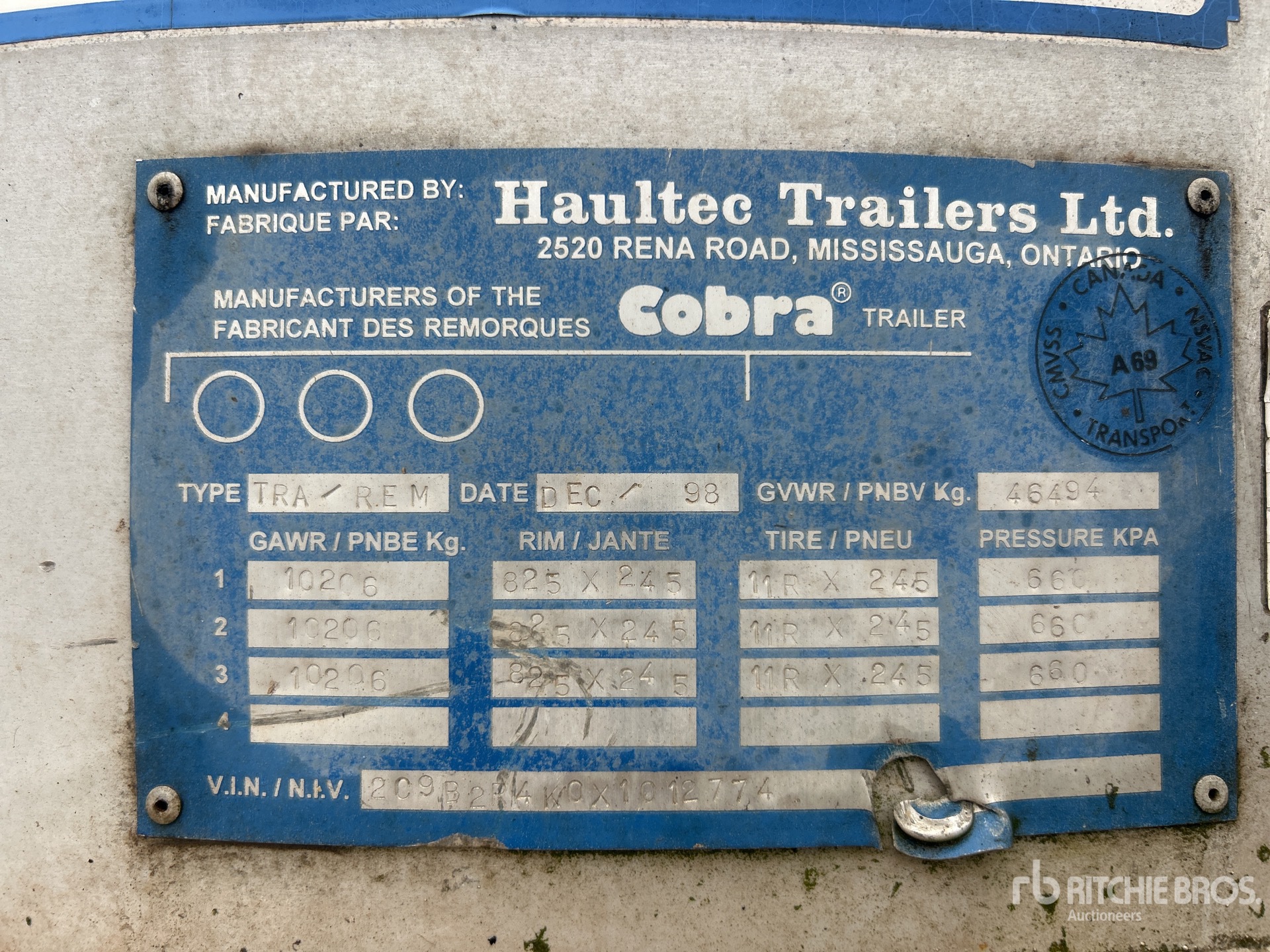 General Appearance with Serial Number / VIN