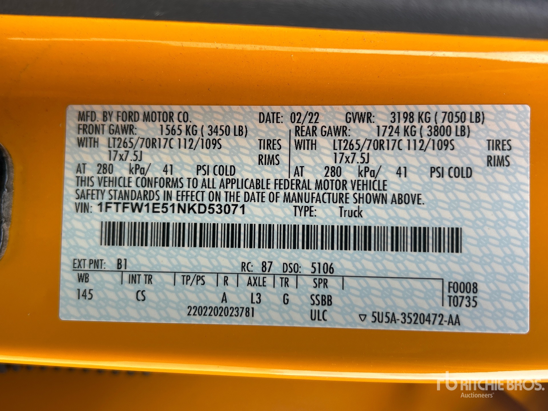 General Appearance with Serial Number / VIN