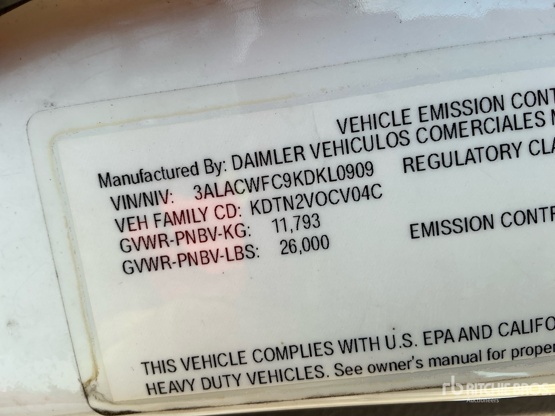 General Appearance with Serial Number / VIN