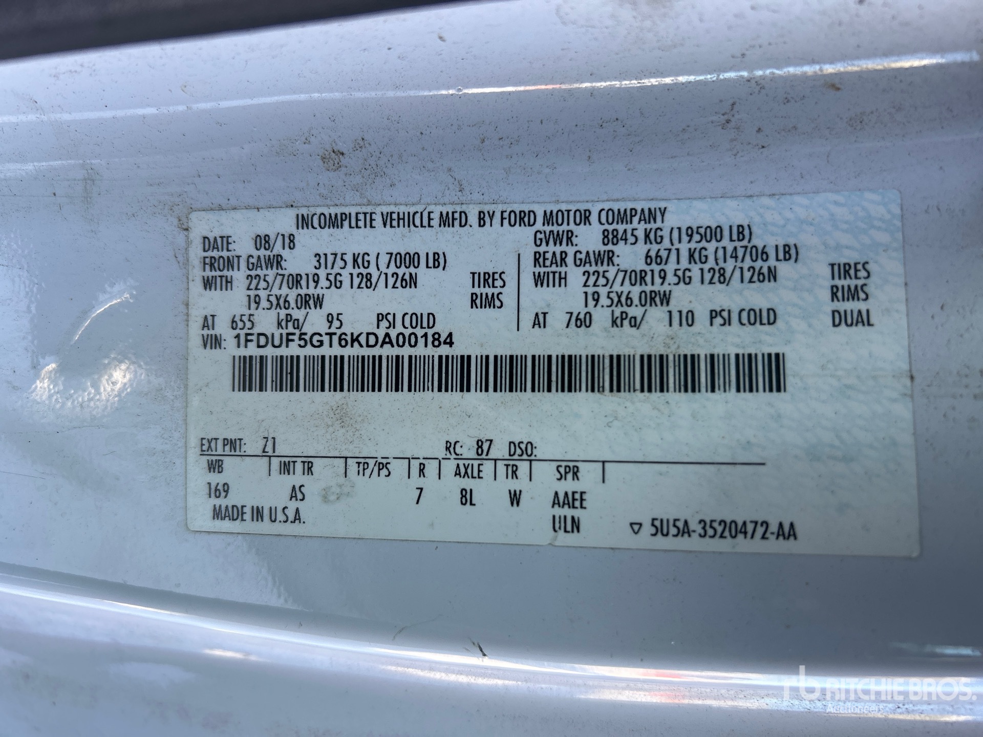 General Appearance with Serial Number / VIN