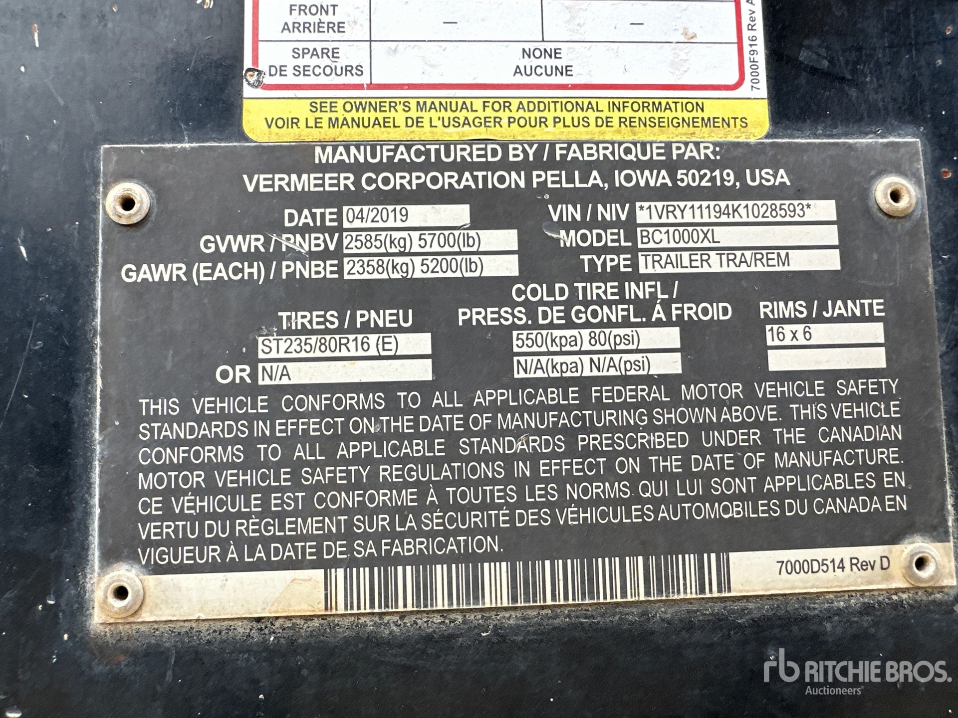 General Appearance with Serial Number / VIN