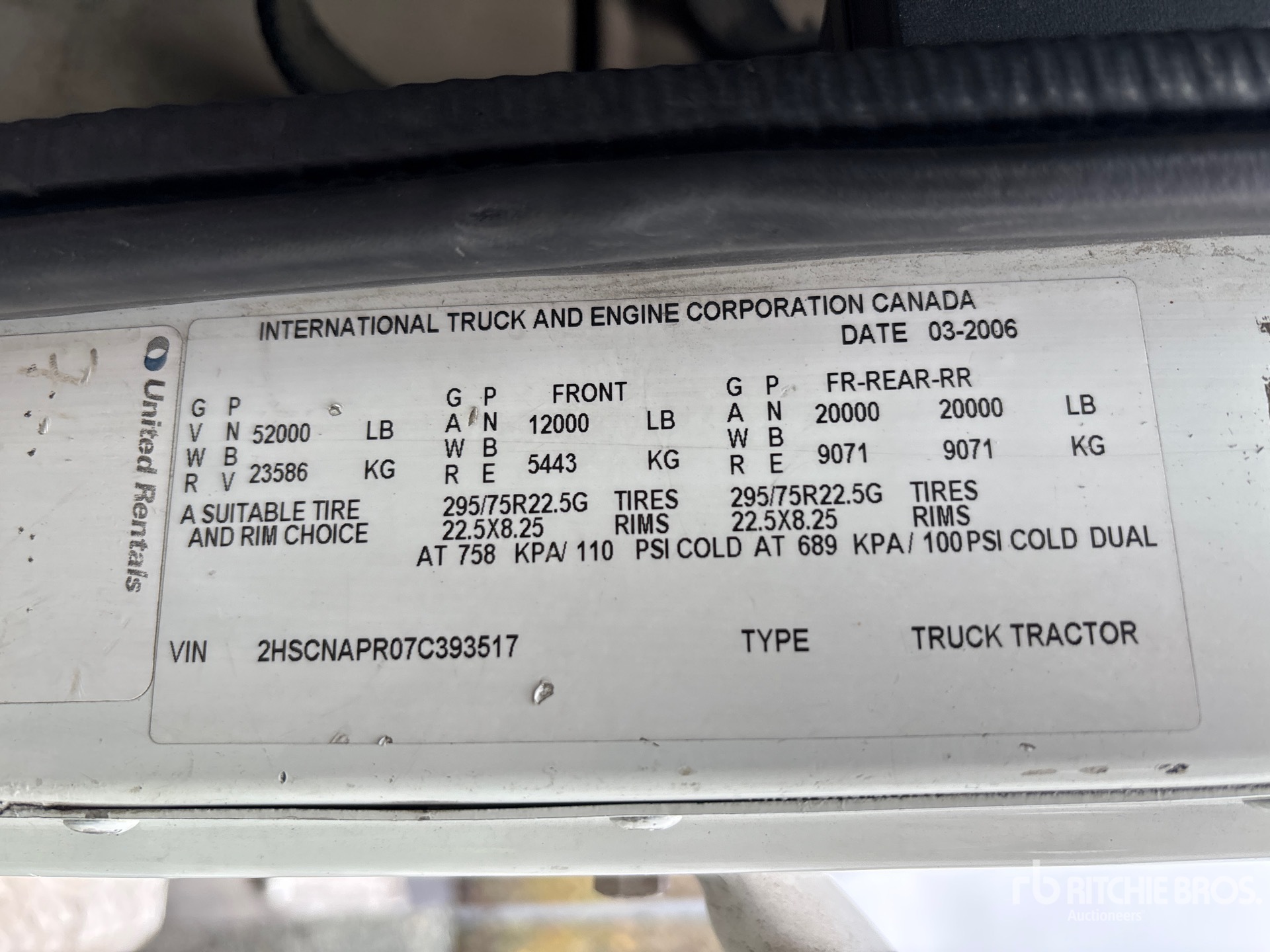 General Appearance with Serial Number / VIN