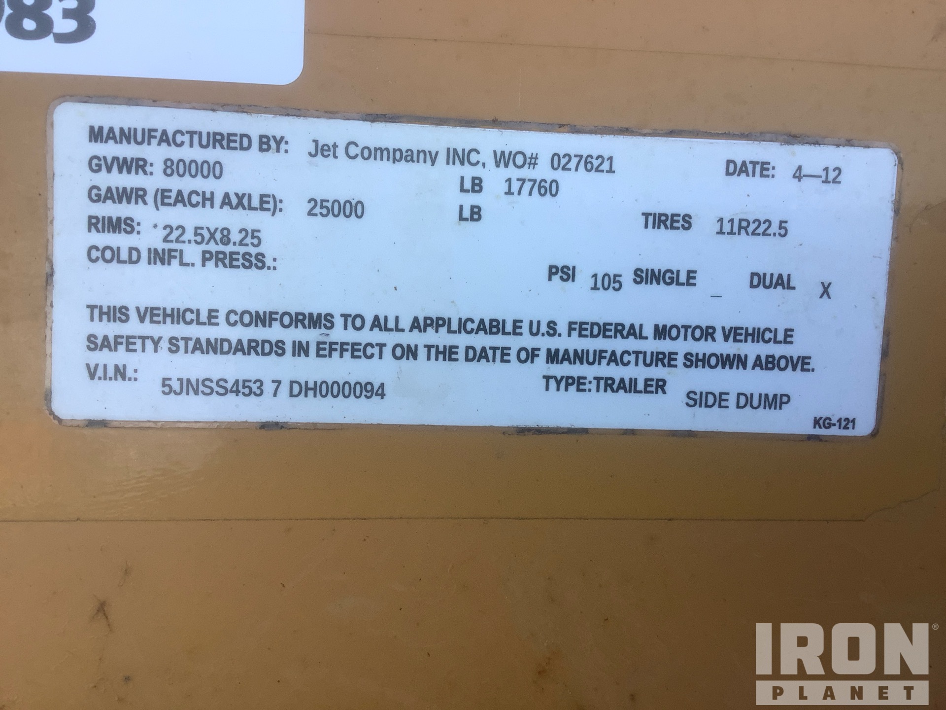 General Appearance with Serial Number / VIN