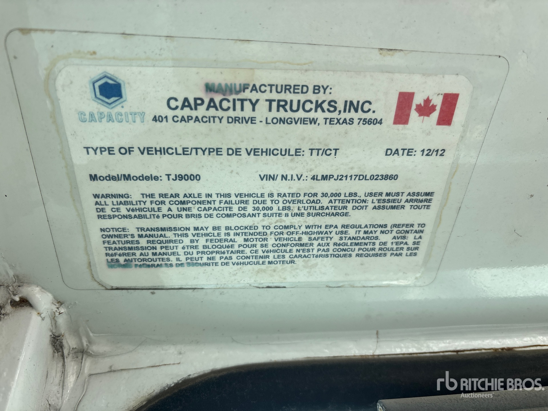 General Appearance with Serial Number / VIN