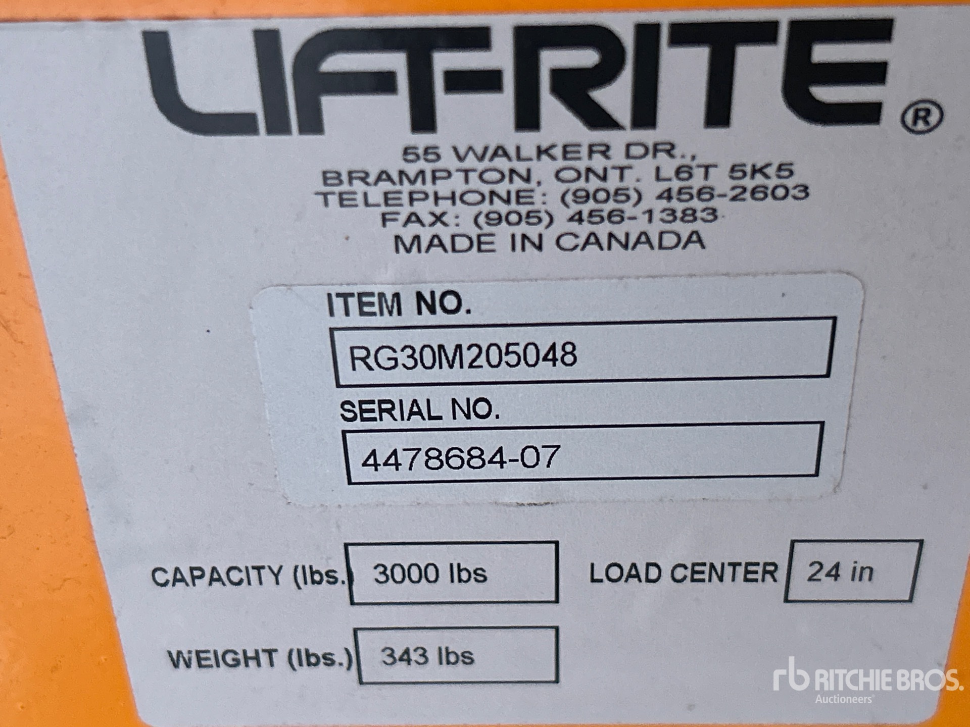 General Appearance with Serial Number / VIN