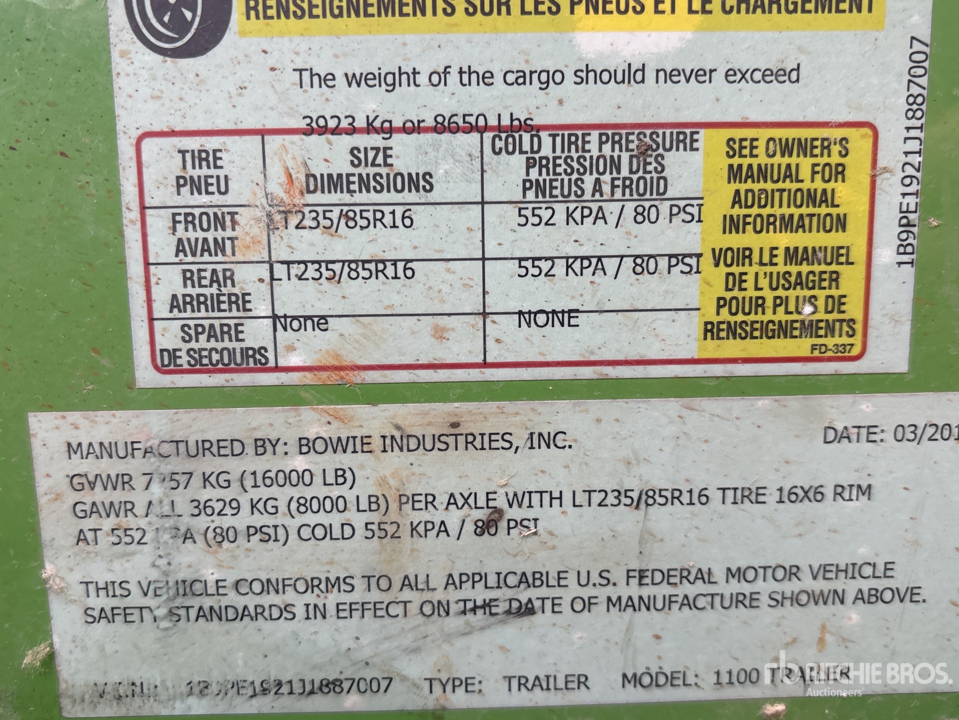 General Appearance with Serial Number / VIN