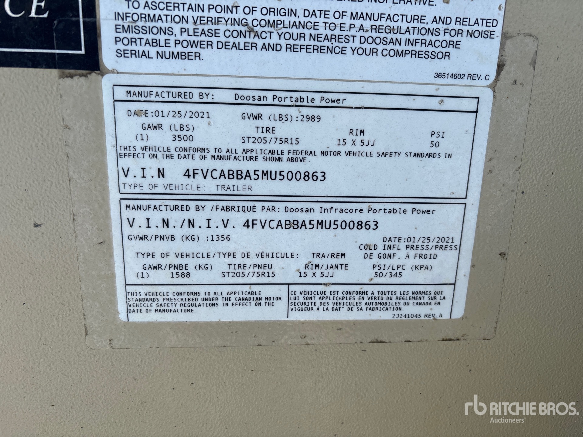 General Appearance with Serial Number / VIN