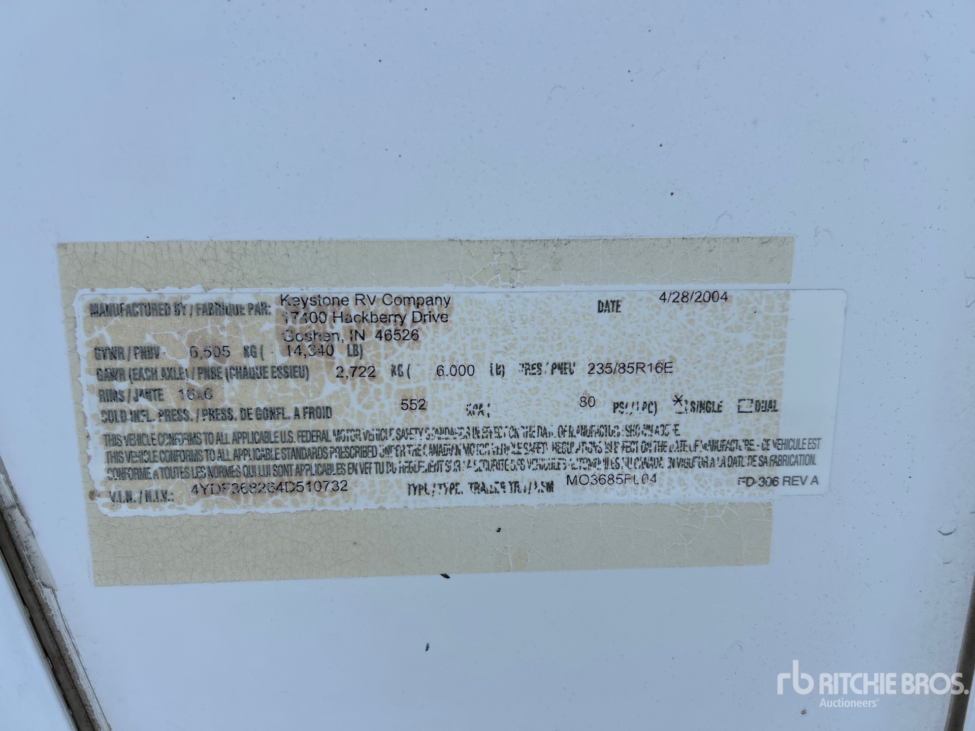 General Appearance with Serial Number / VIN