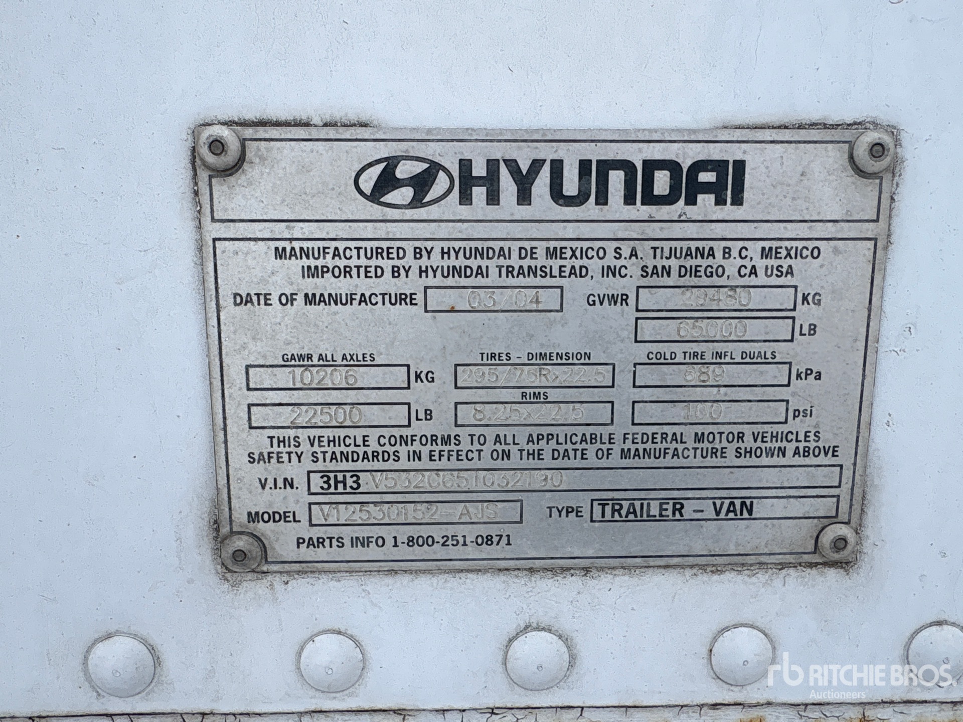 General Appearance with Serial Number / VIN