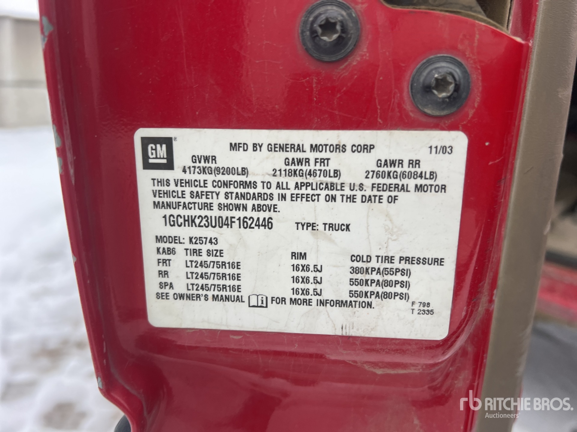 General Appearance with Serial Number / VIN