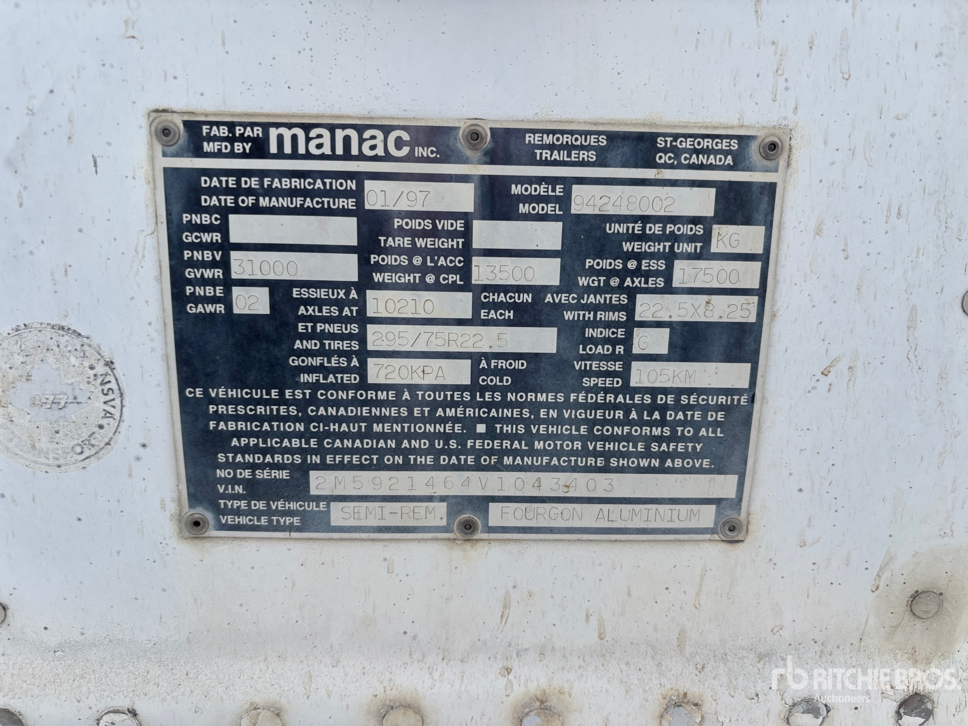 General Appearance with Serial Number / VIN