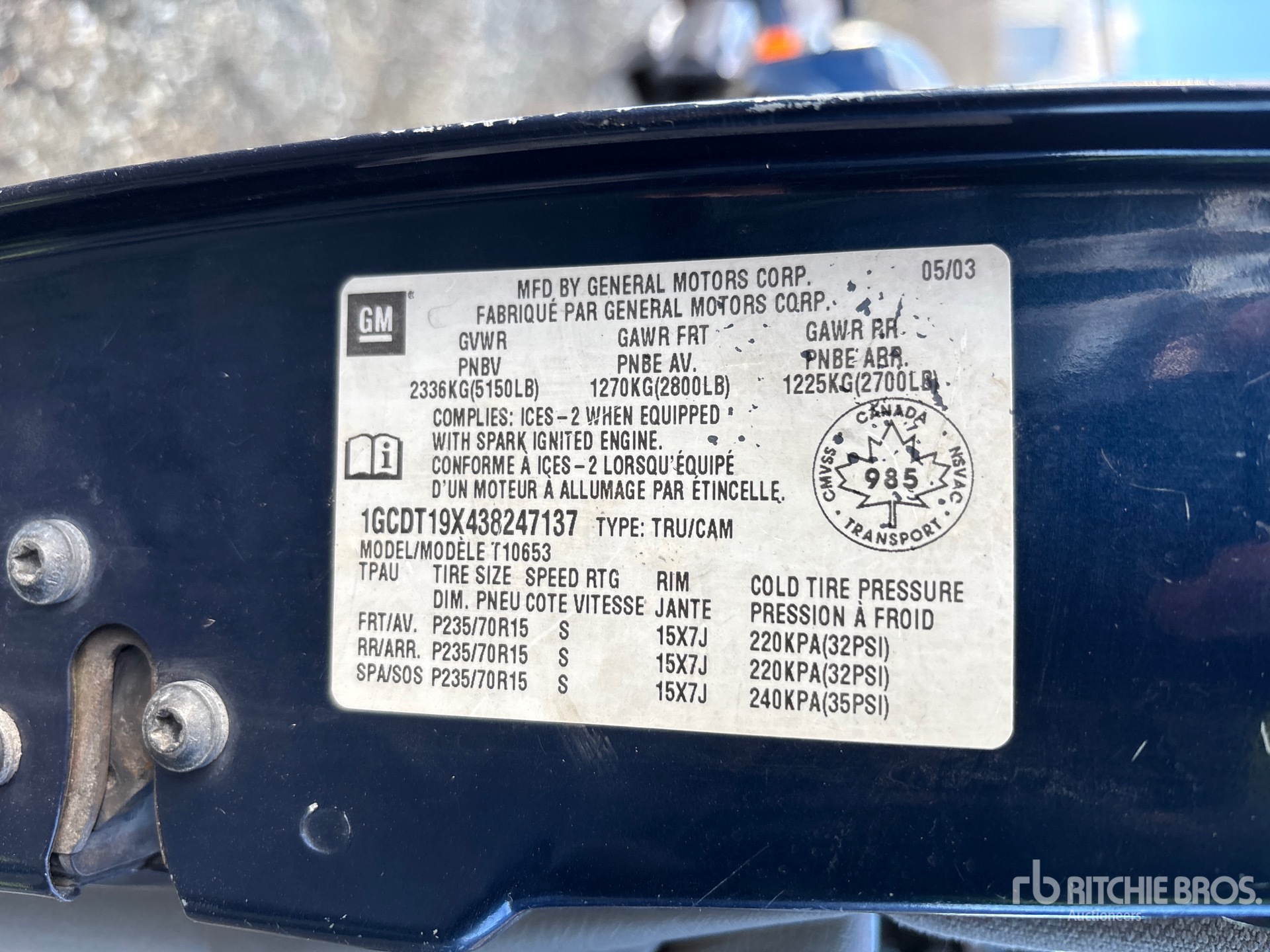 General Appearance with Serial Number / VIN