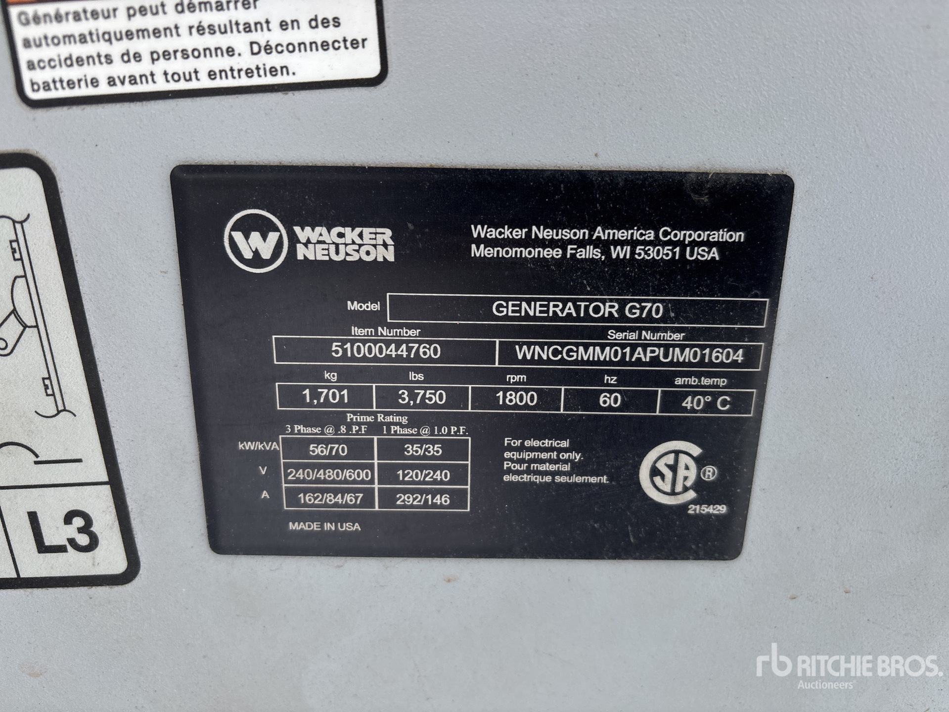 General Appearance with Serial Number / VIN