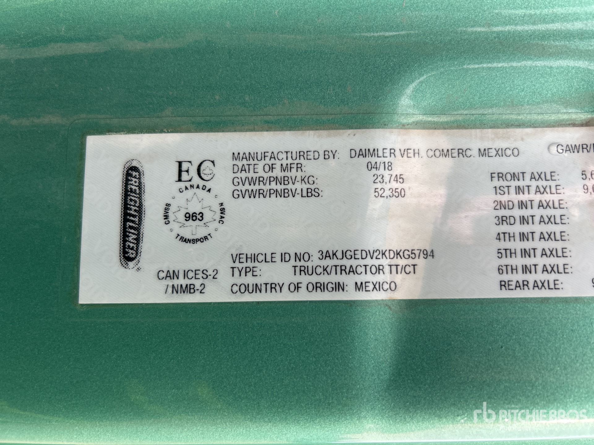 General Appearance with Serial Number / VIN